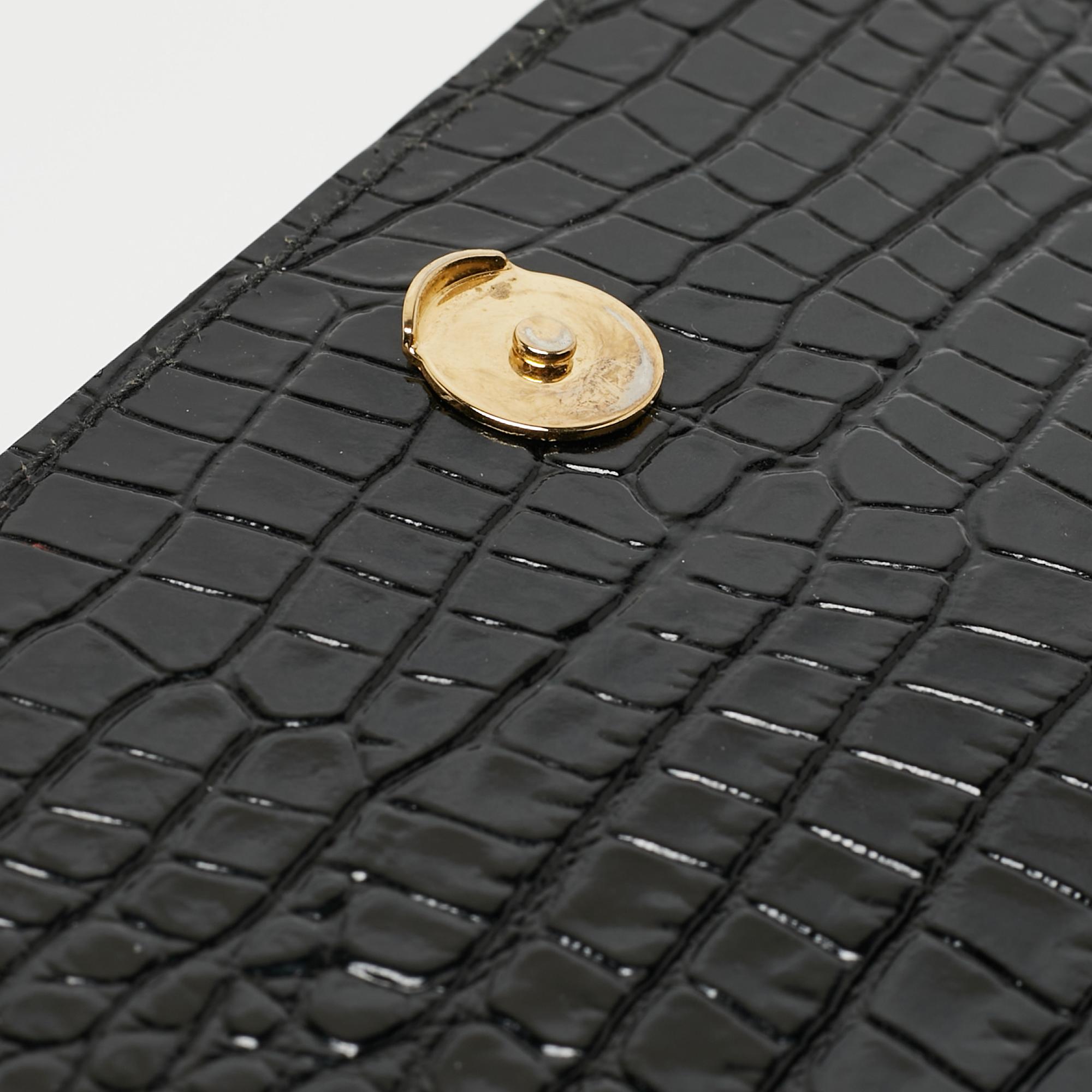 Saint Laurent Black Croc Embossed Leather Medium Sunset Shoulder Bag 5
