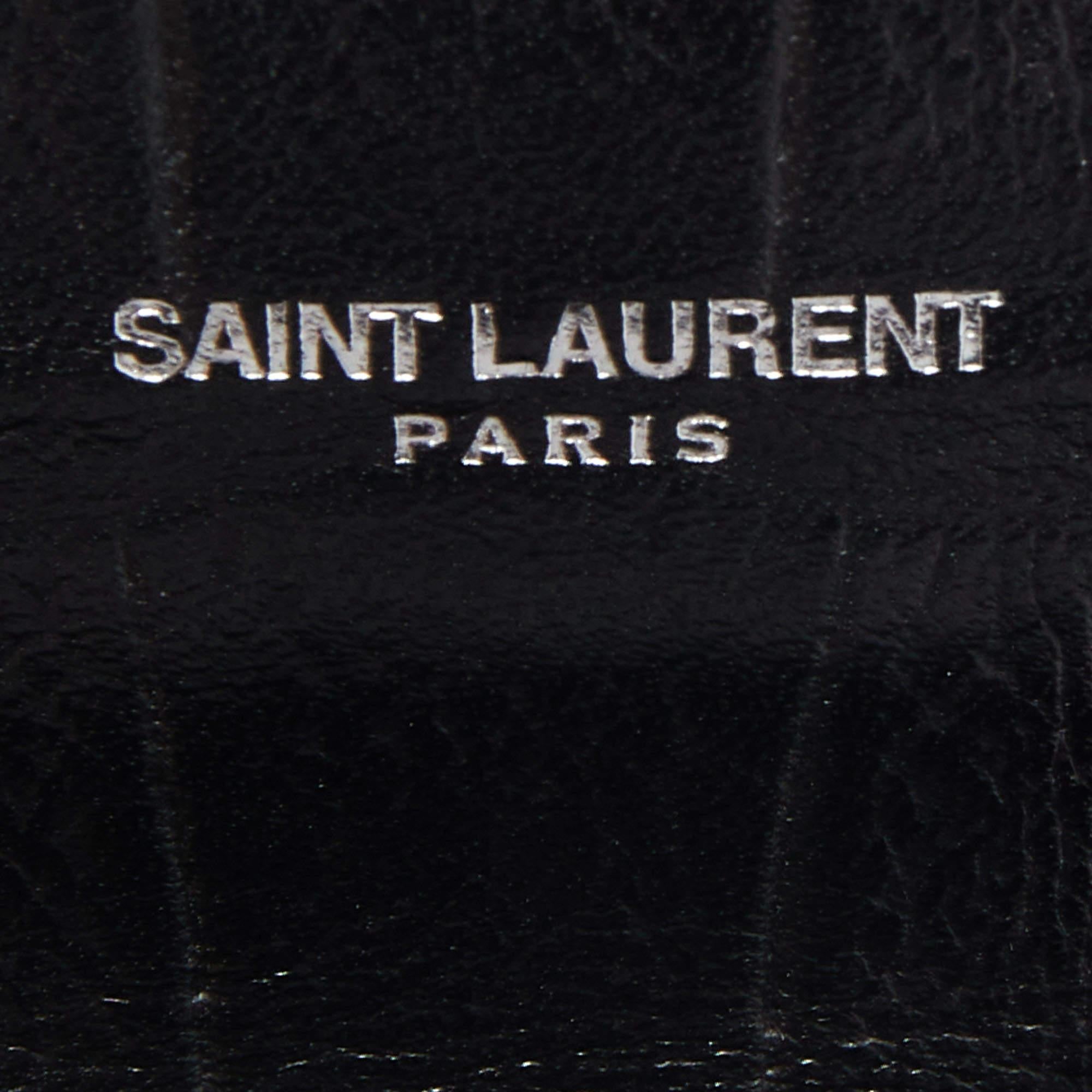 Saint Laurent Black Croc Embossed Leather Mini Candy Chain Wallet 2
