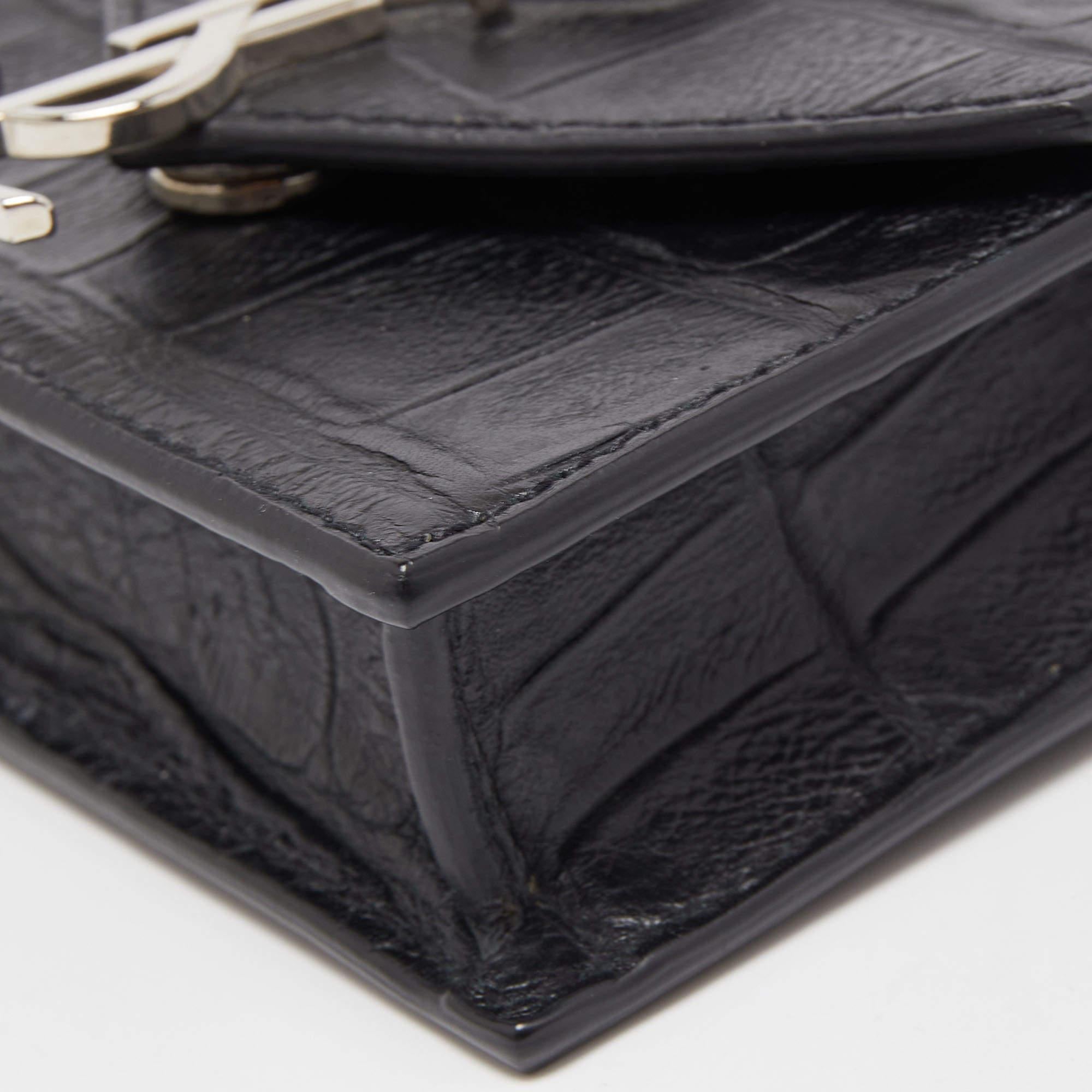 Saint Laurent Black Croc Embossed Leather Mini Candy Chain Wallet 3
