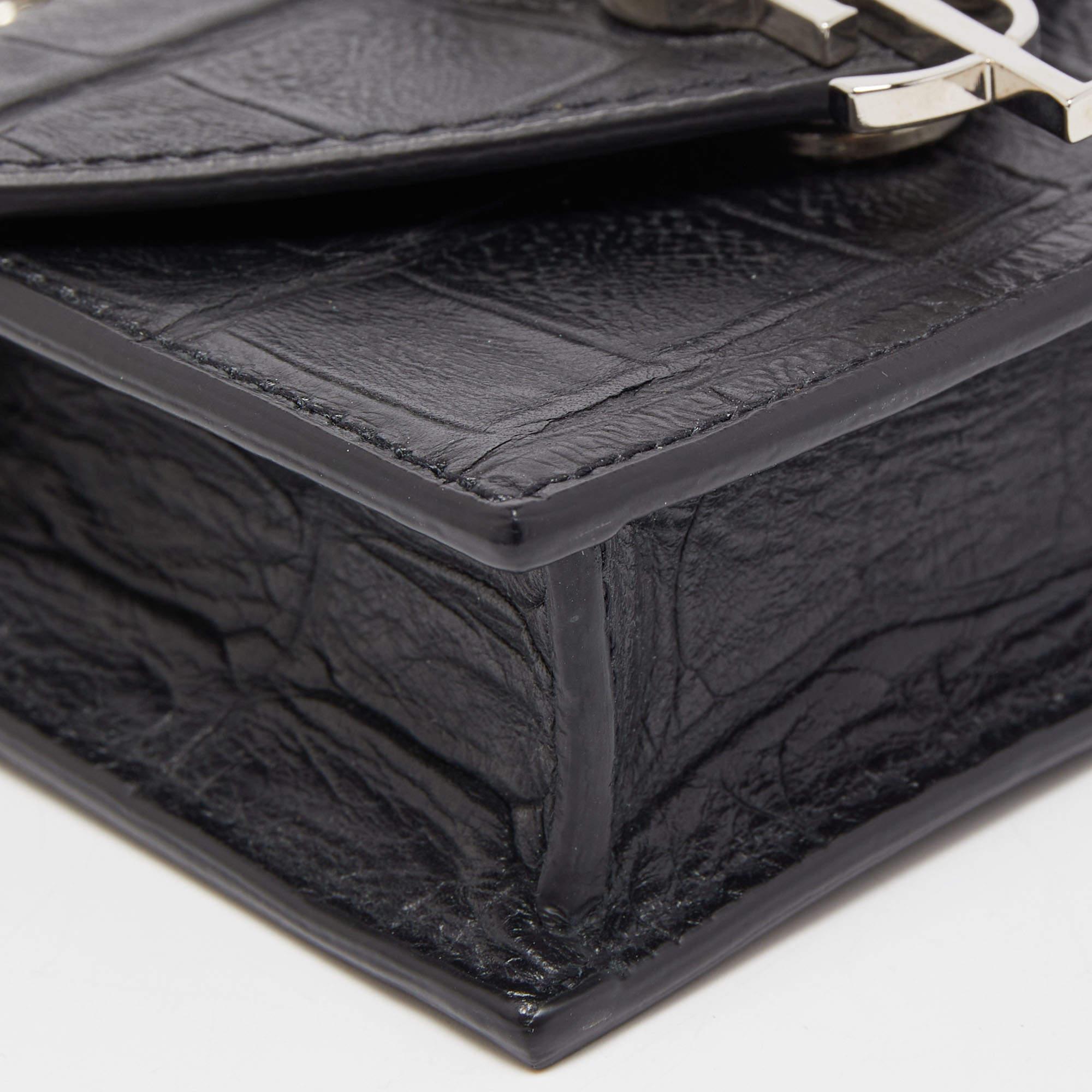 Saint Laurent Black Croc Embossed Leather Mini Candy Chain Wallet 4
