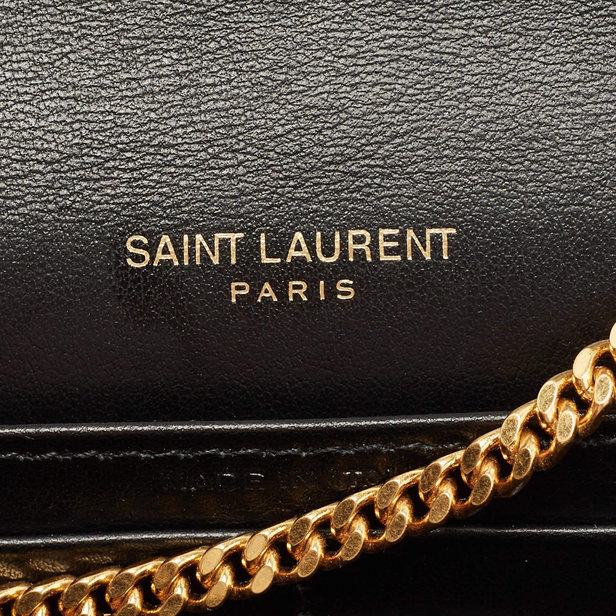 Saint Laurent Black Croc Embossed Leather Monogram Wallet On Chain 7
