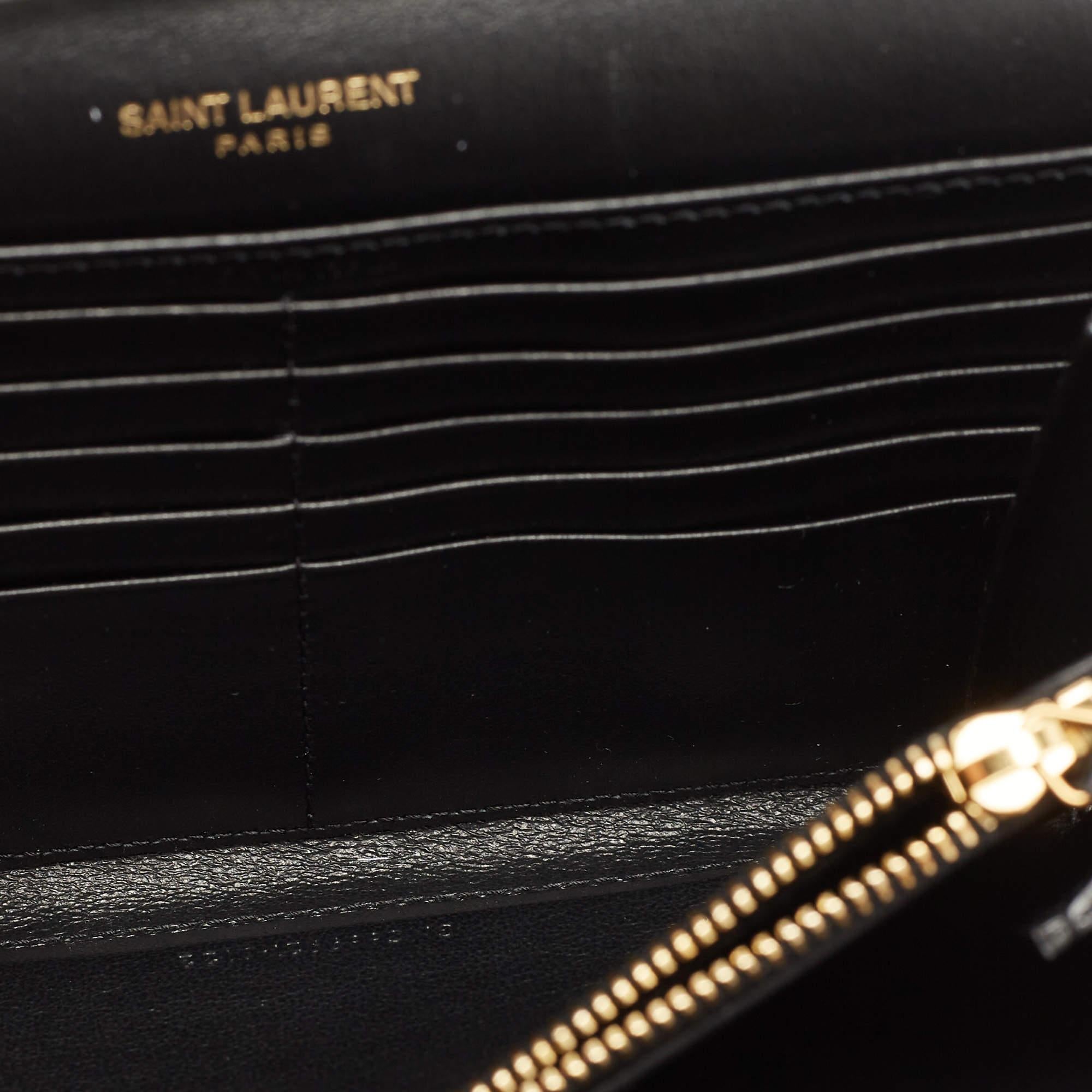 Saint Laurent Black Croc Embossed Leather Monogram Wallet On Chain 2
