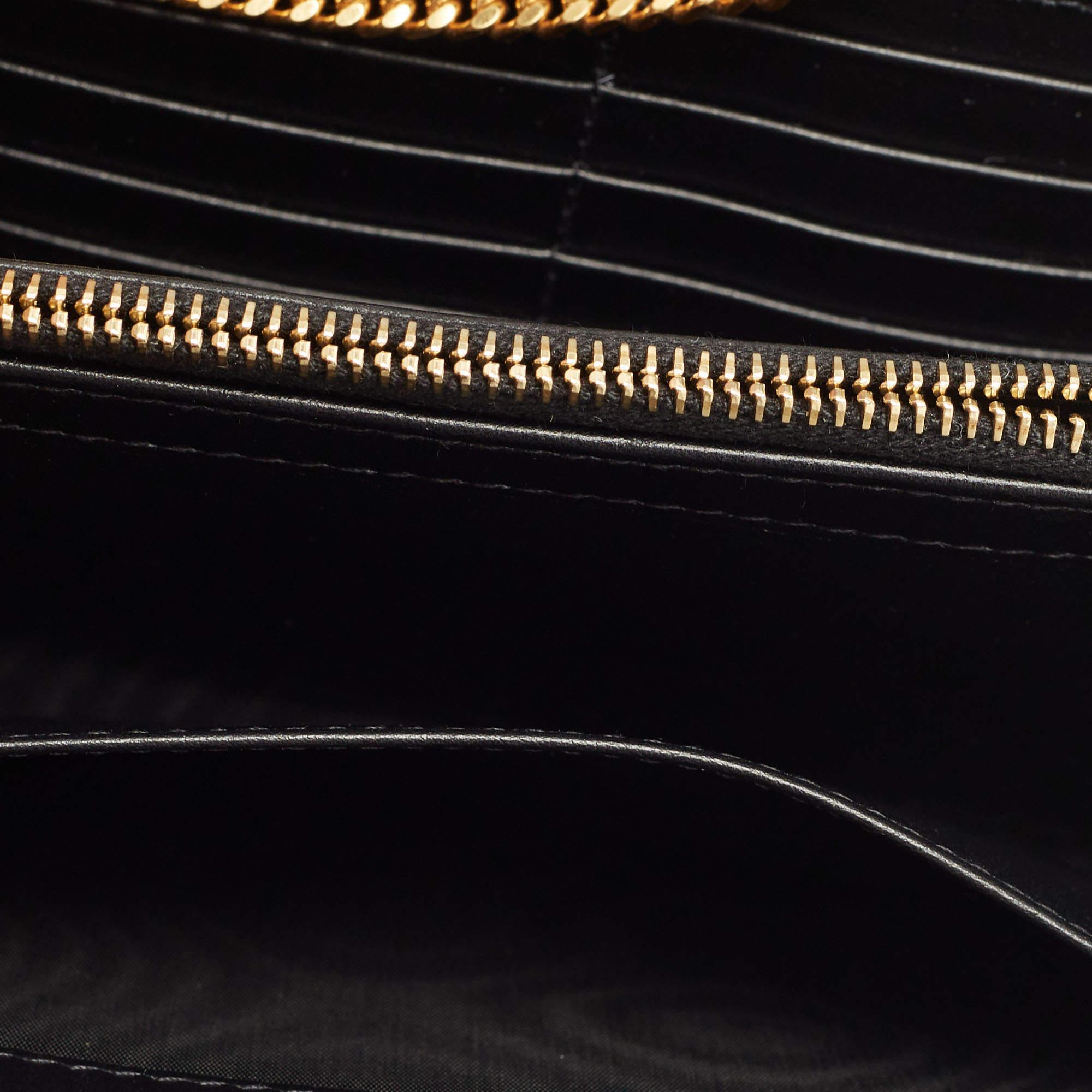 Saint Laurent Black Croc Embossed Leather Monogram Wallet On Chain 2