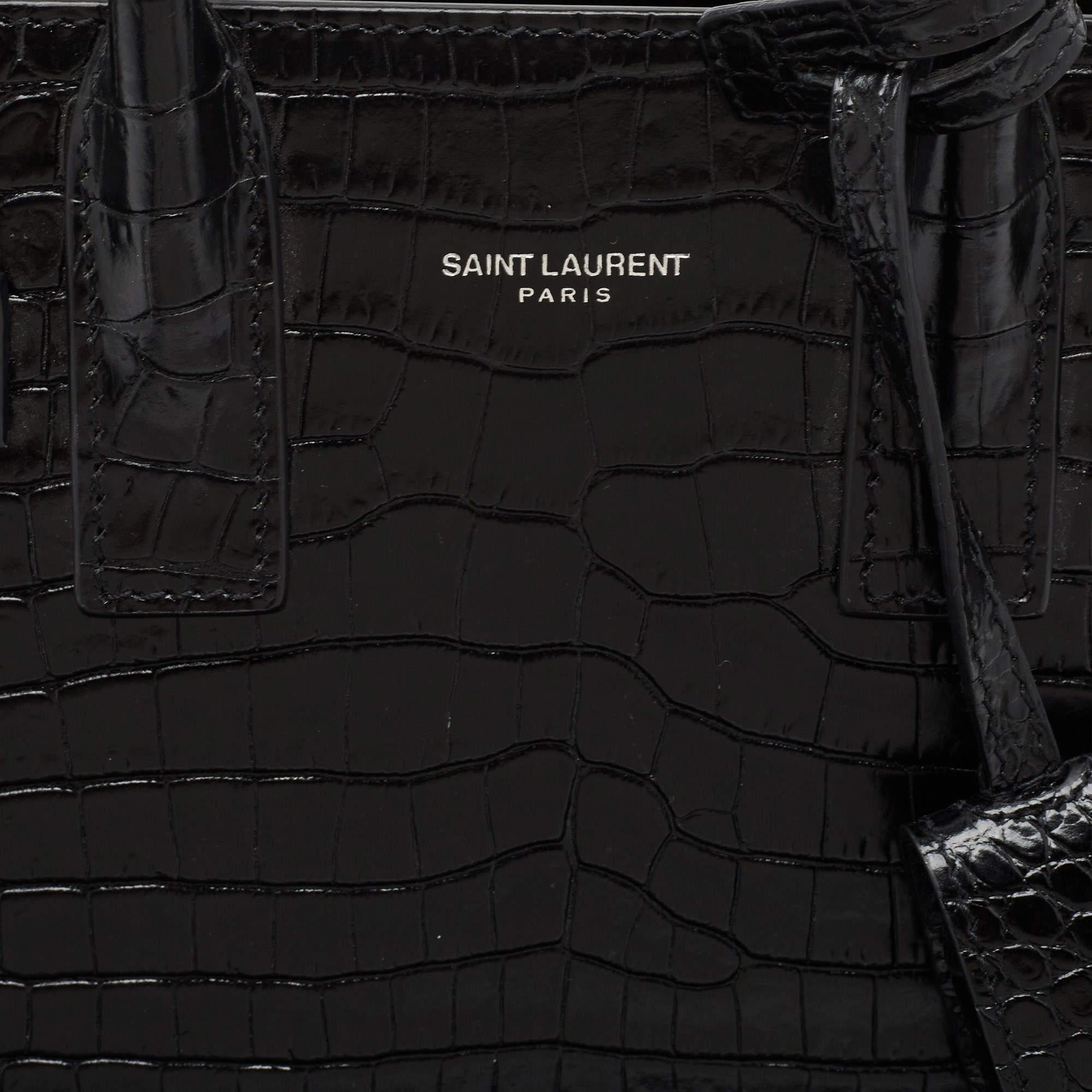 Saint Laurent Black Croc Embossed Leather Nano Classic Sac De Jour Tote 6