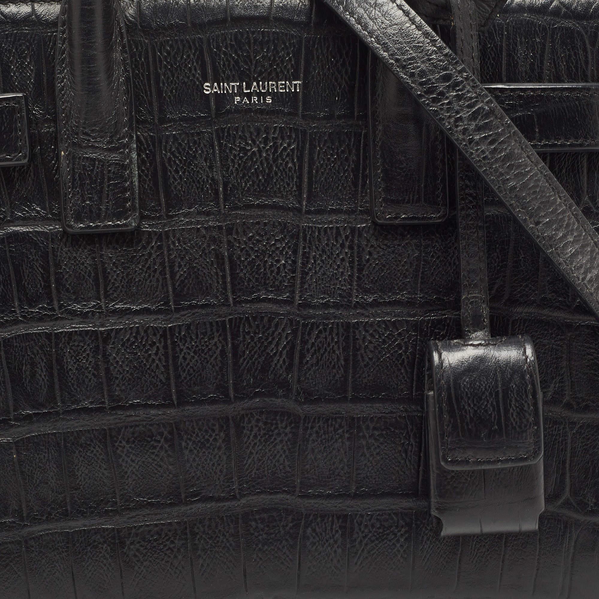 Saint Laurent Black Croc Embossed Leather Nano Classic Sac De Jour Tote 7