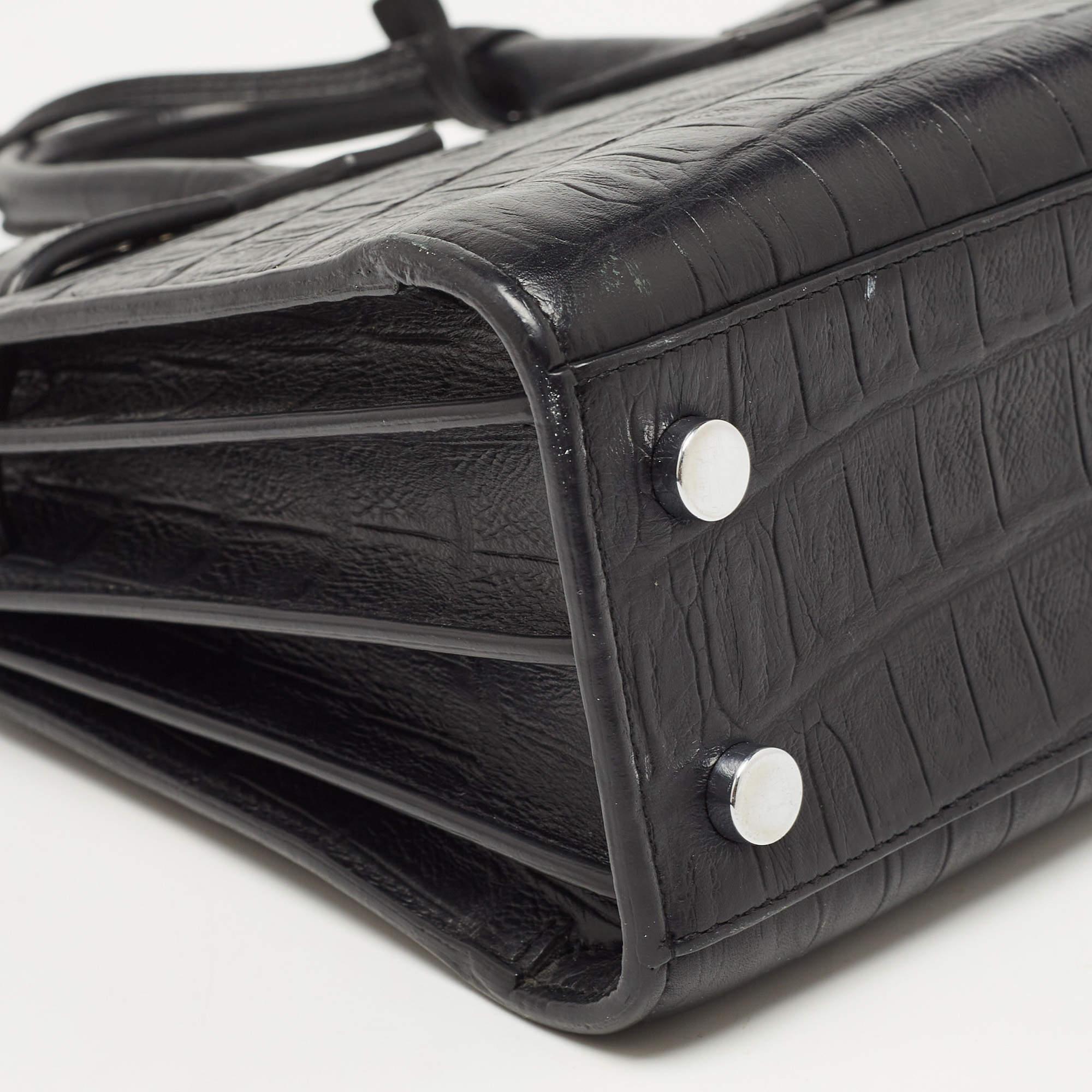 Saint Laurent Black Croc Embossed Leather Nano Classic Sac De Jour Tote 8