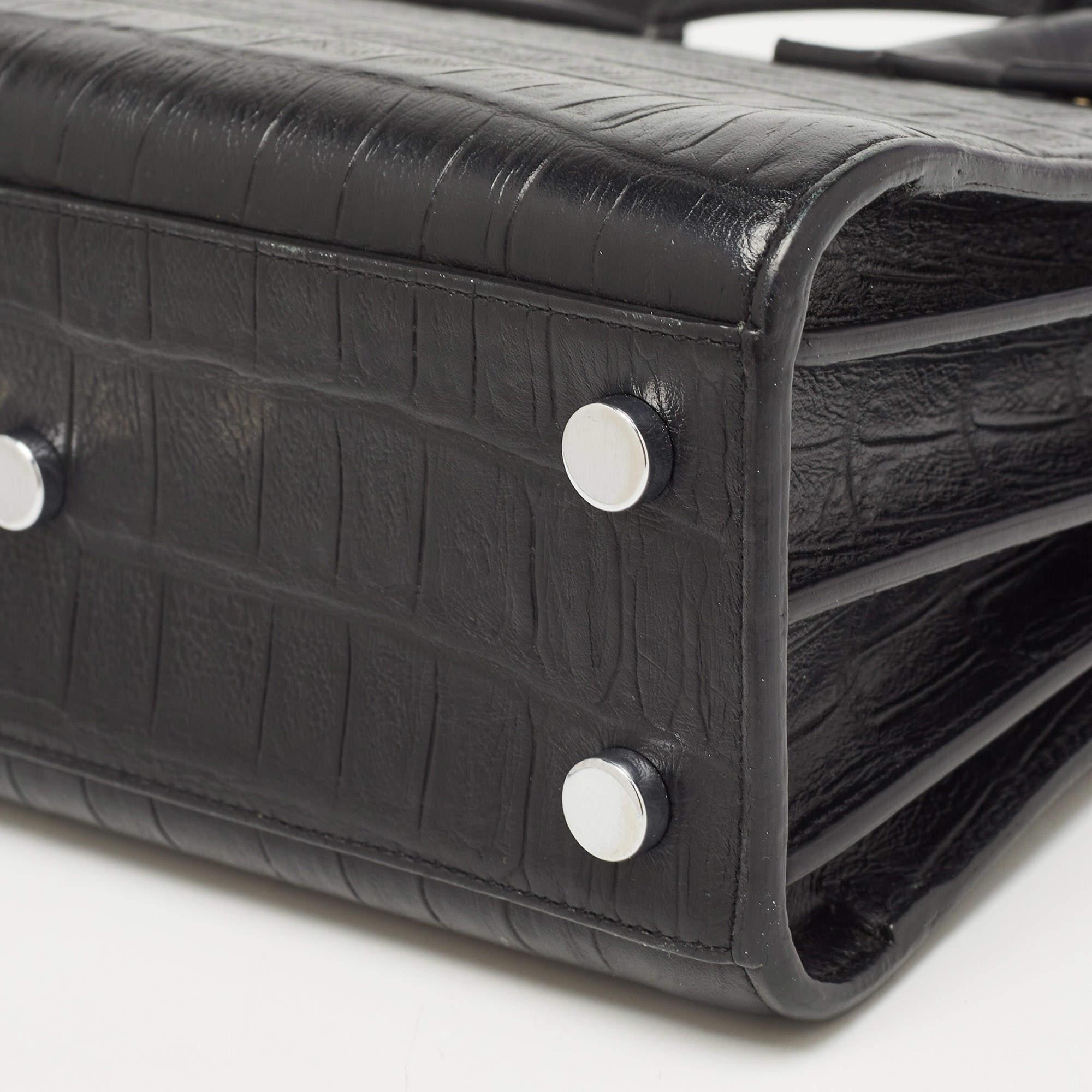 Saint Laurent Black Croc Embossed Leather Nano Classic Sac De Jour Tote 9