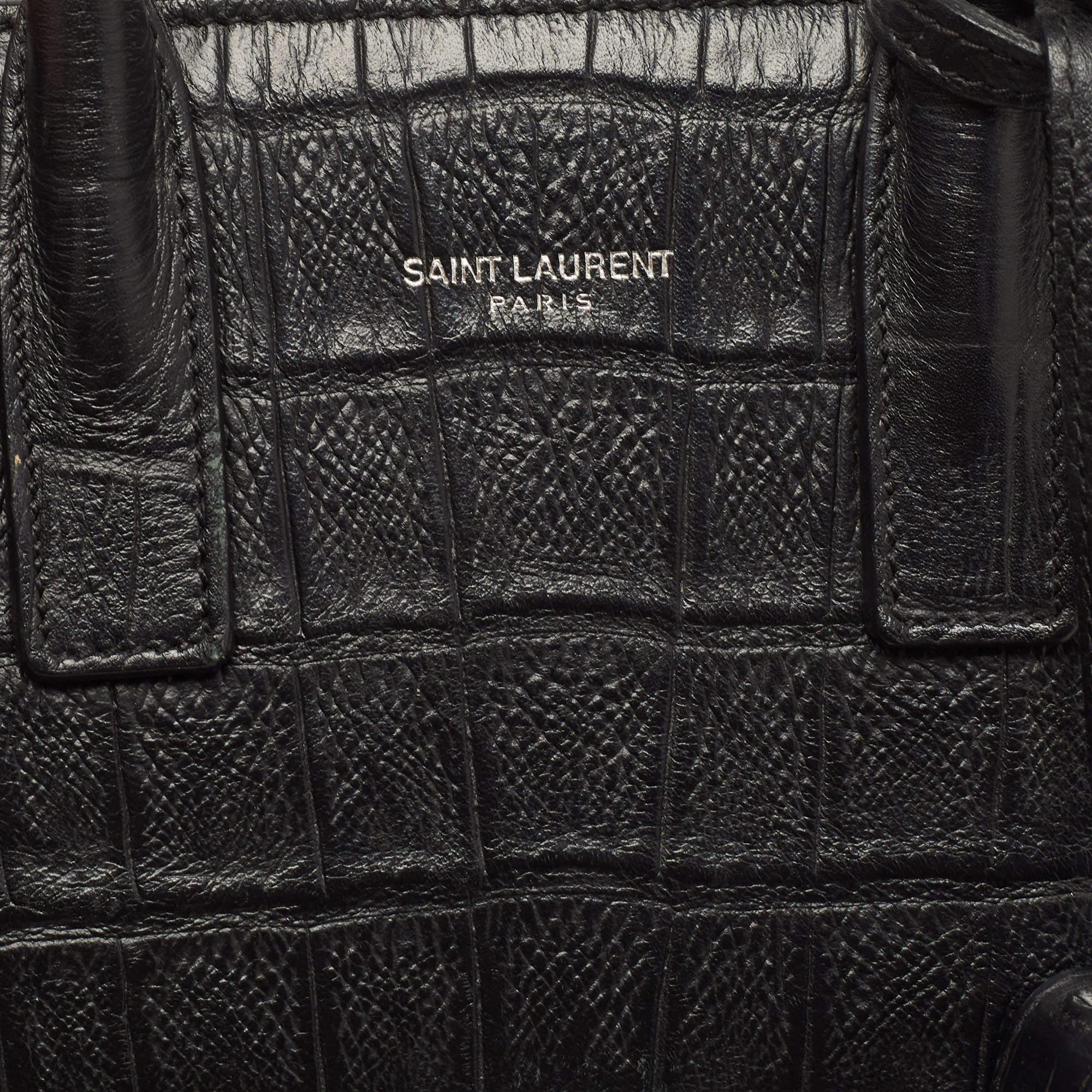 Saint Laurent Black Croc Embossed Leather Nano Classic Sac De Jour Tote 14