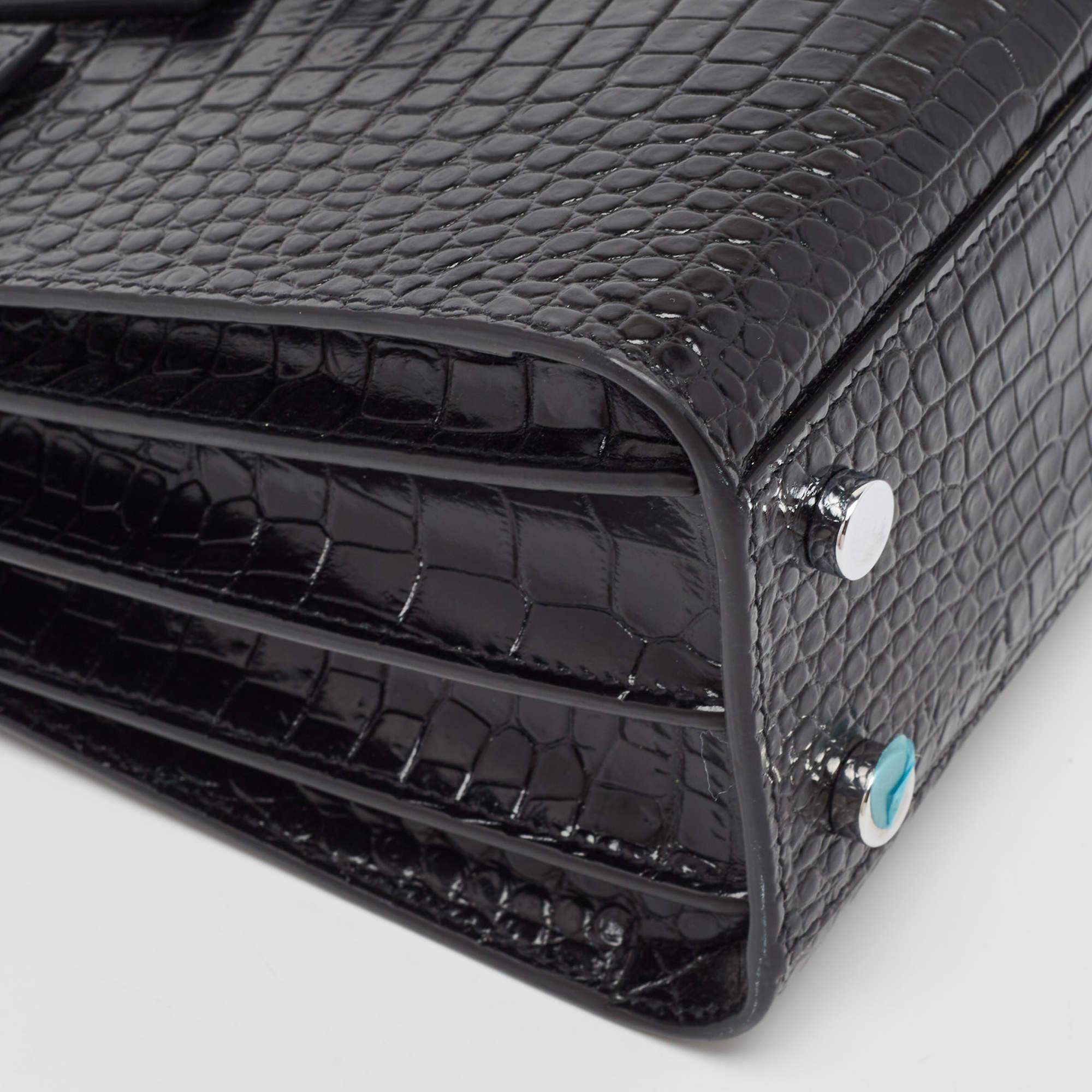 Saint Laurent Black Croc Embossed Leather Nano Classic Sac De Jour Tote In Excellent Condition In Dubai, Al Qouz 2