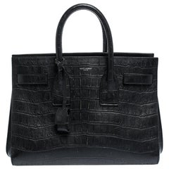 Saint Laurent Black Croc Embossed Leather Small Classic Sac De Jour Tote