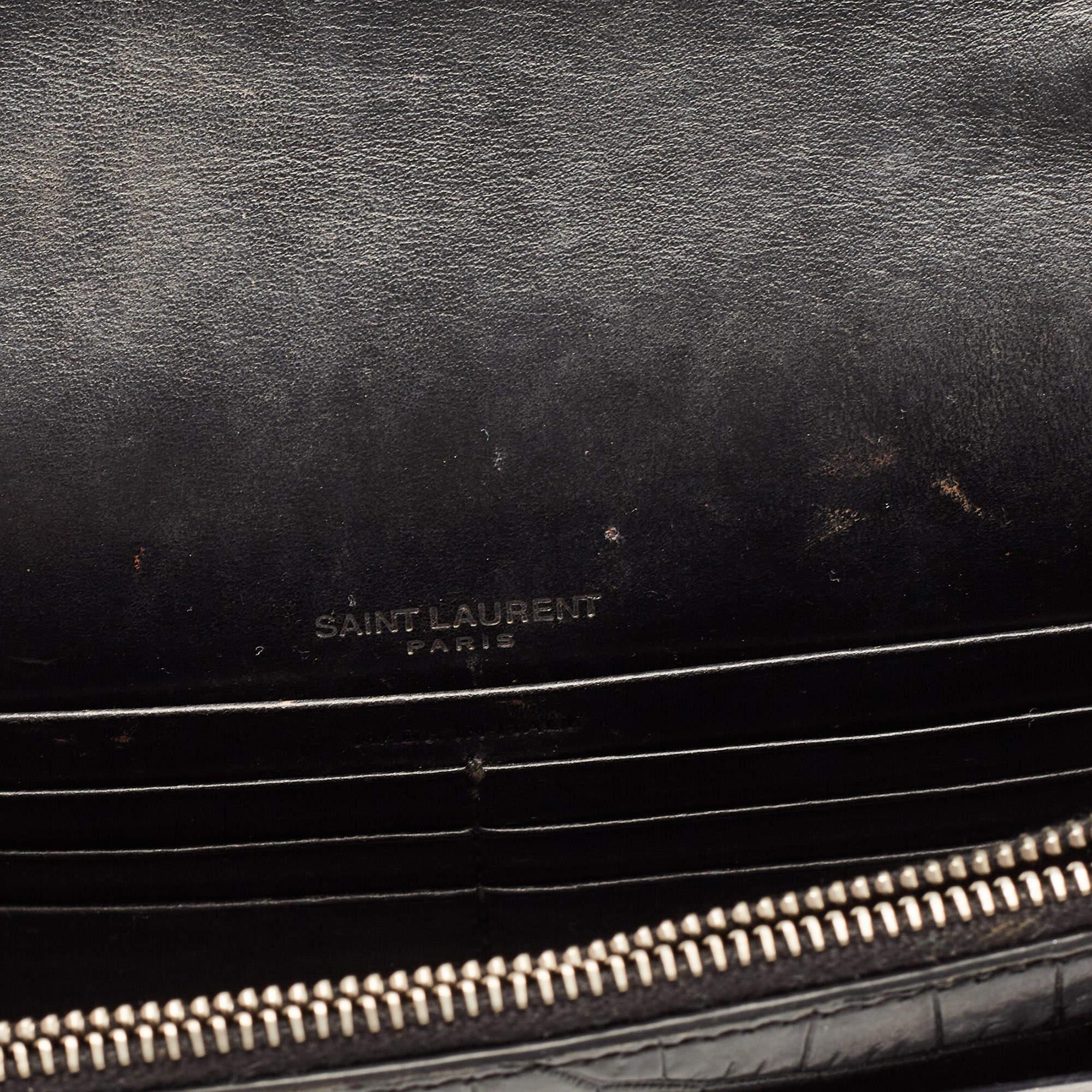 Saint Laurent Black Croc Embossed Leather Sunset Chain Wallet Bag For Sale 7