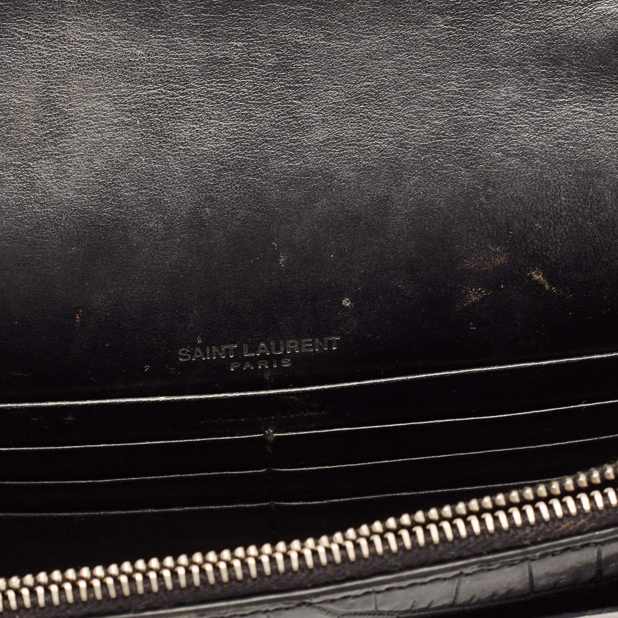 Saint Laurent Black Croc Embossed Leather Sunset Chain Wallet Bag 7