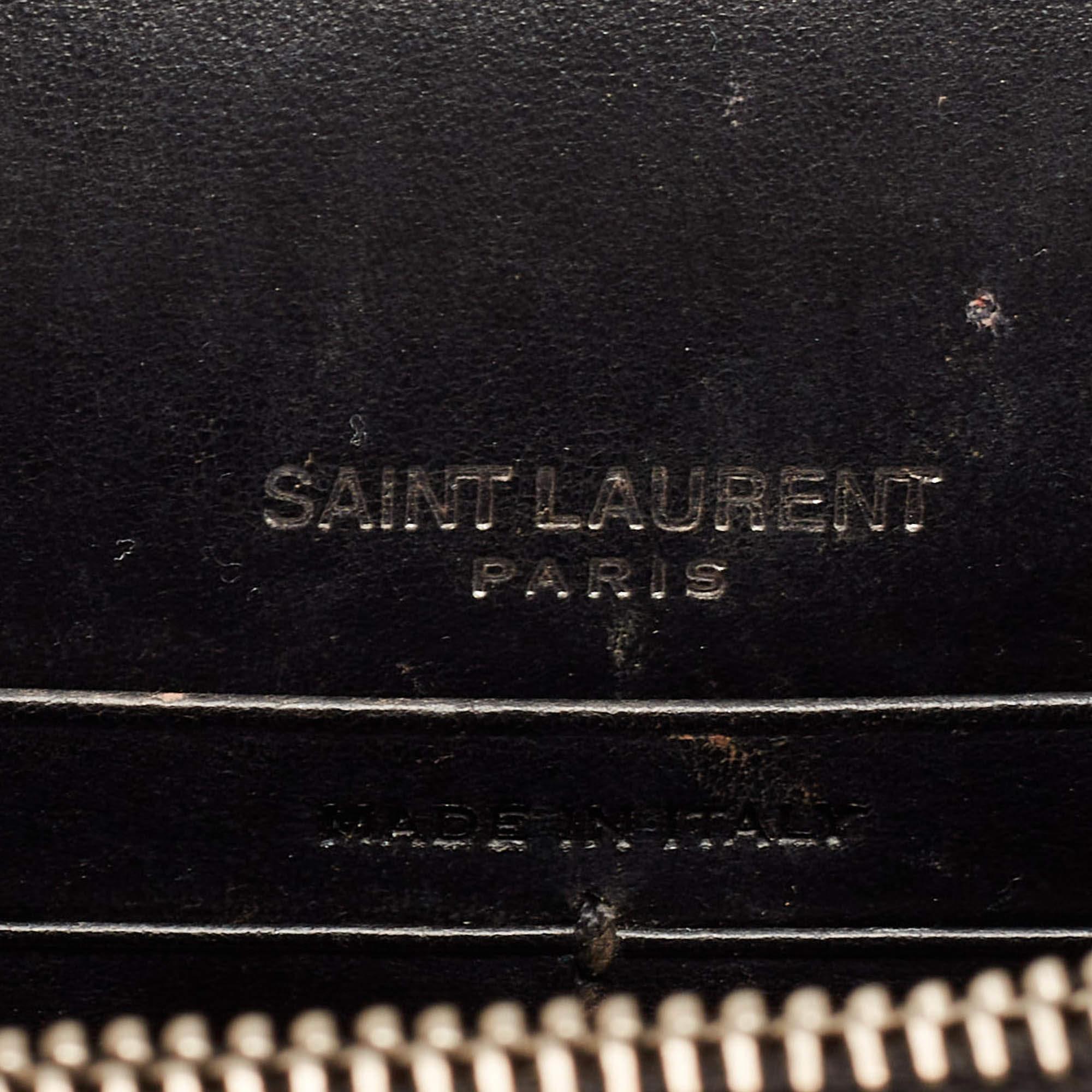 Saint Laurent Black Croc Embossed Leather Sunset Chain Wallet Bag For Sale 8