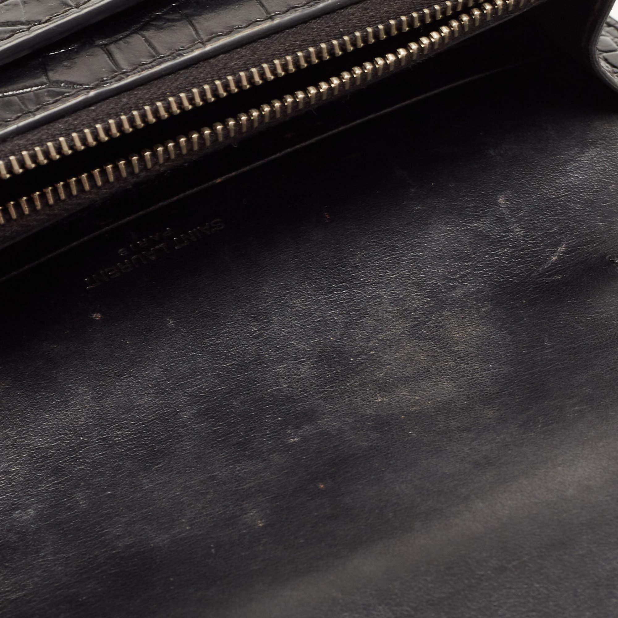 Saint Laurent Black Croc Embossed Leather Sunset Chain Wallet Bag For Sale 10