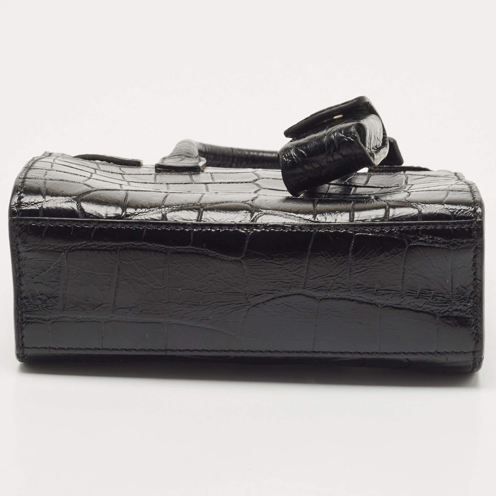 Saint Laurent Black Croc Embossed Leather Toy Classic Sac De Jour Tote 11