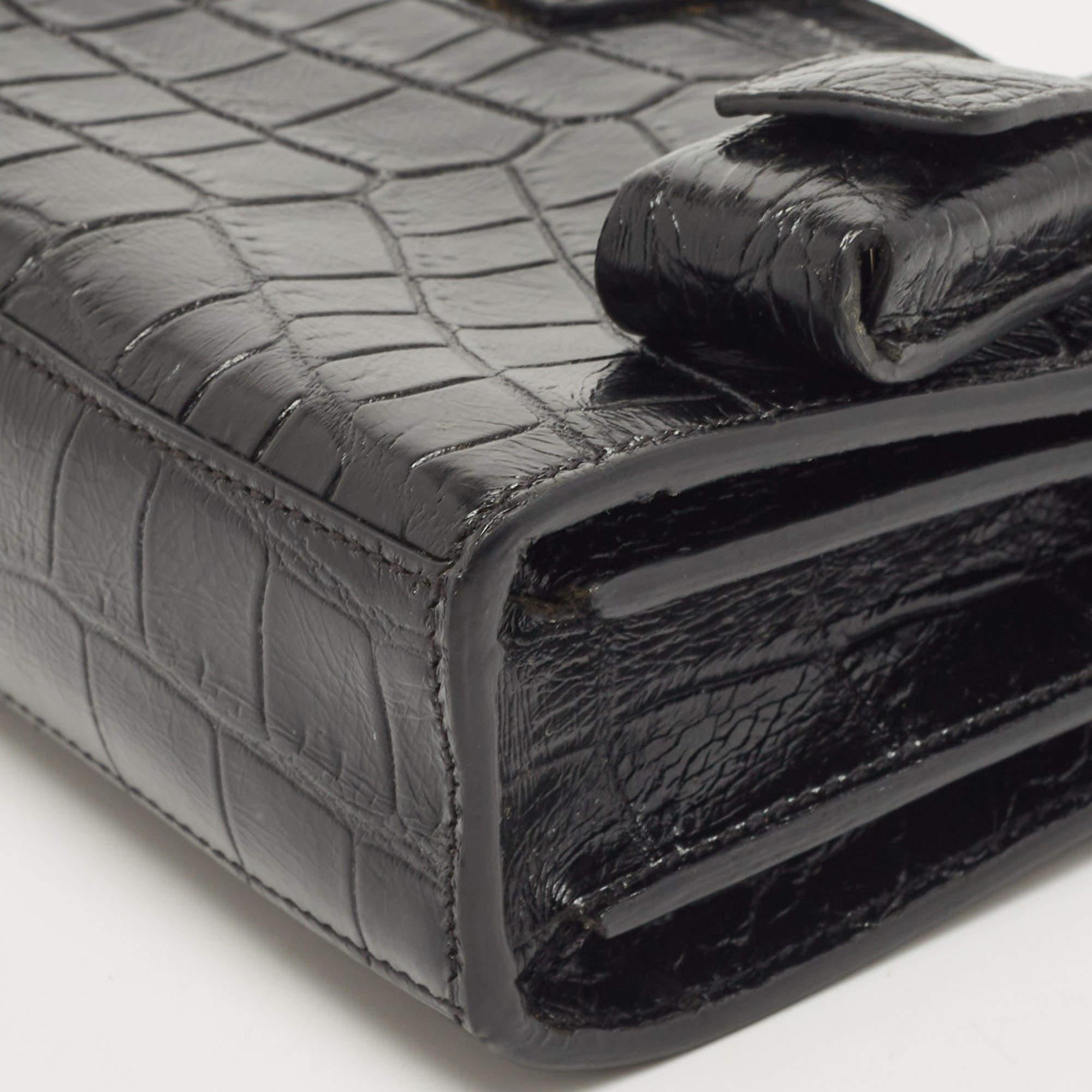 Saint Laurent Black Croc Embossed Leather Toy Classic Sac De Jour Tote 2