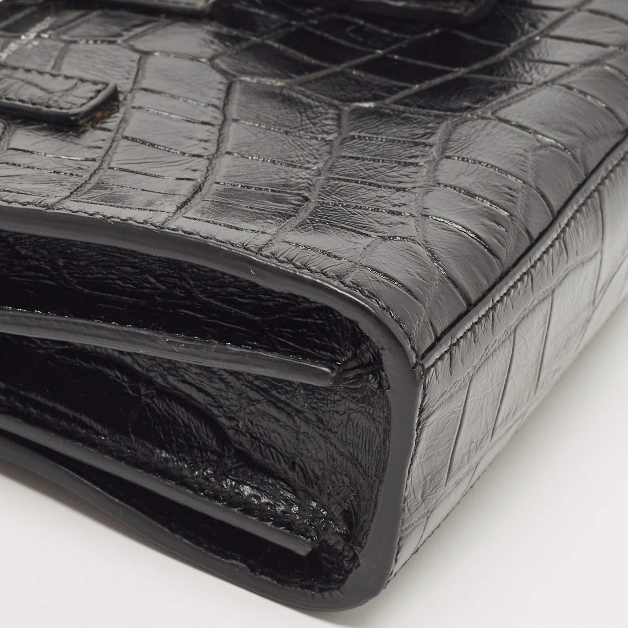 Saint Laurent Black Croc Embossed Leather Toy Classic Sac De Jour Tote 3