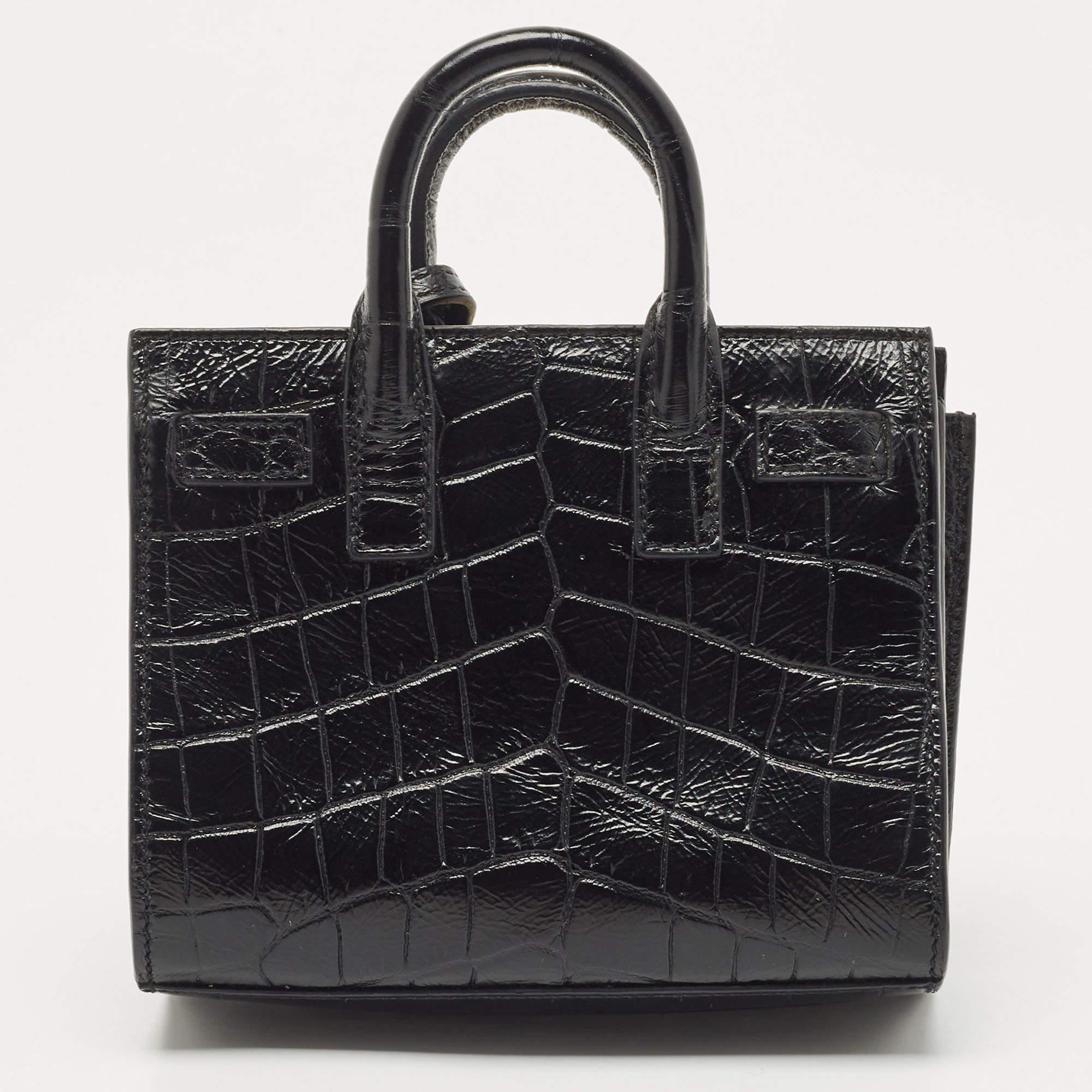 Saint Laurent Black Croc Embossed Leather Toy Classic Sac De Jour Tote 4