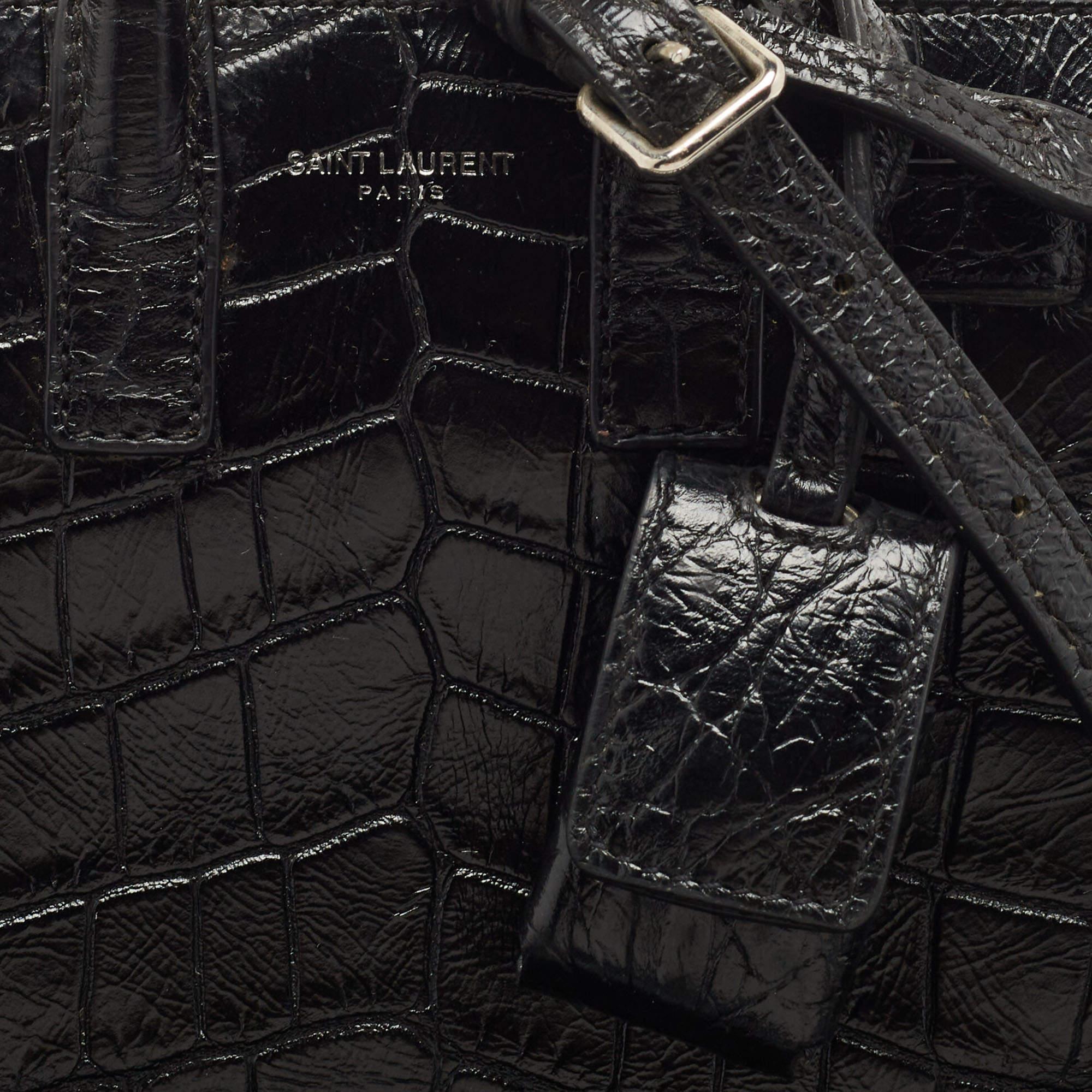 Saint Laurent Black Croc Embossed Leather Toy Classic Sac De Jour Tote 5