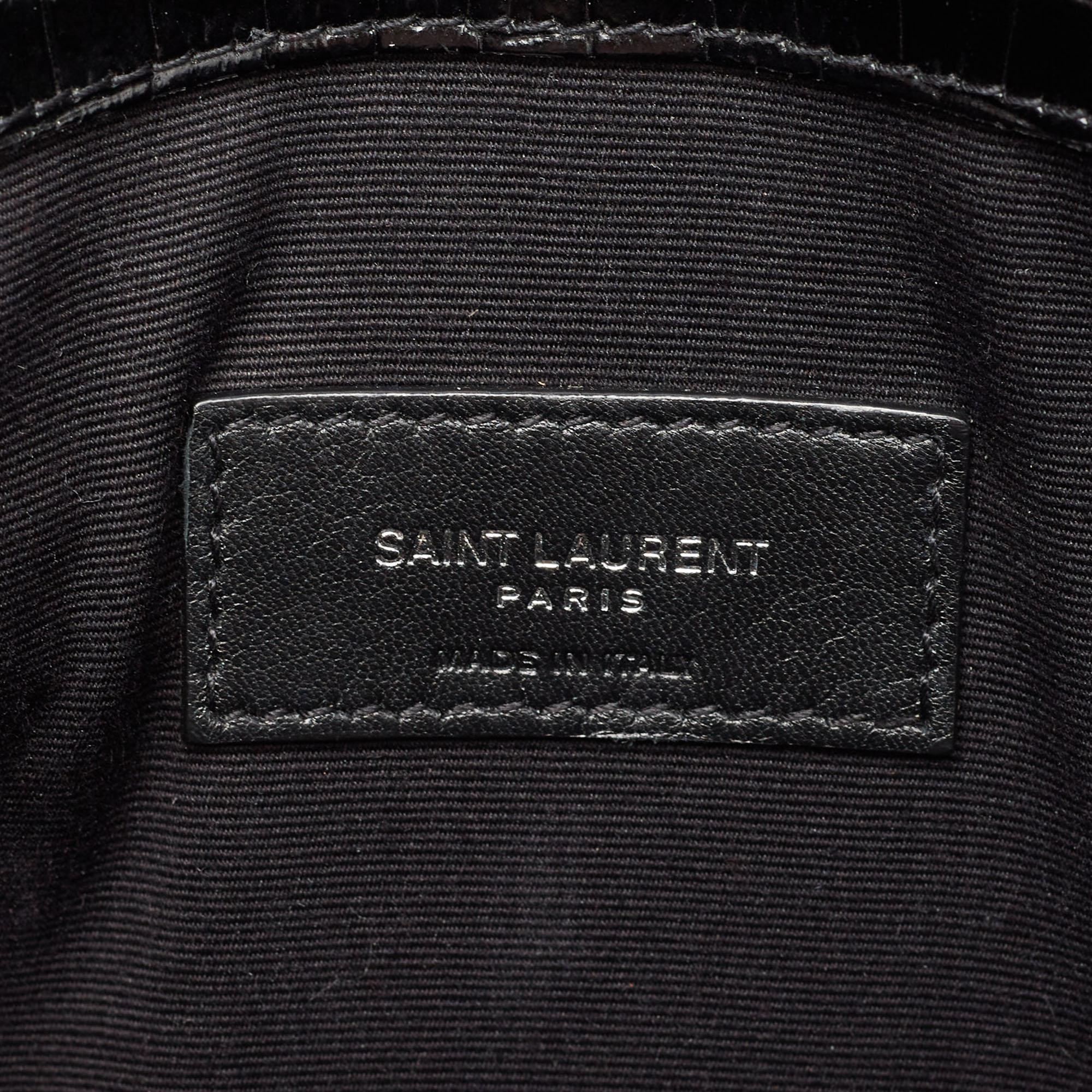 Saint Laurent Black Croc Embossed Leather Uptown Clutch 6