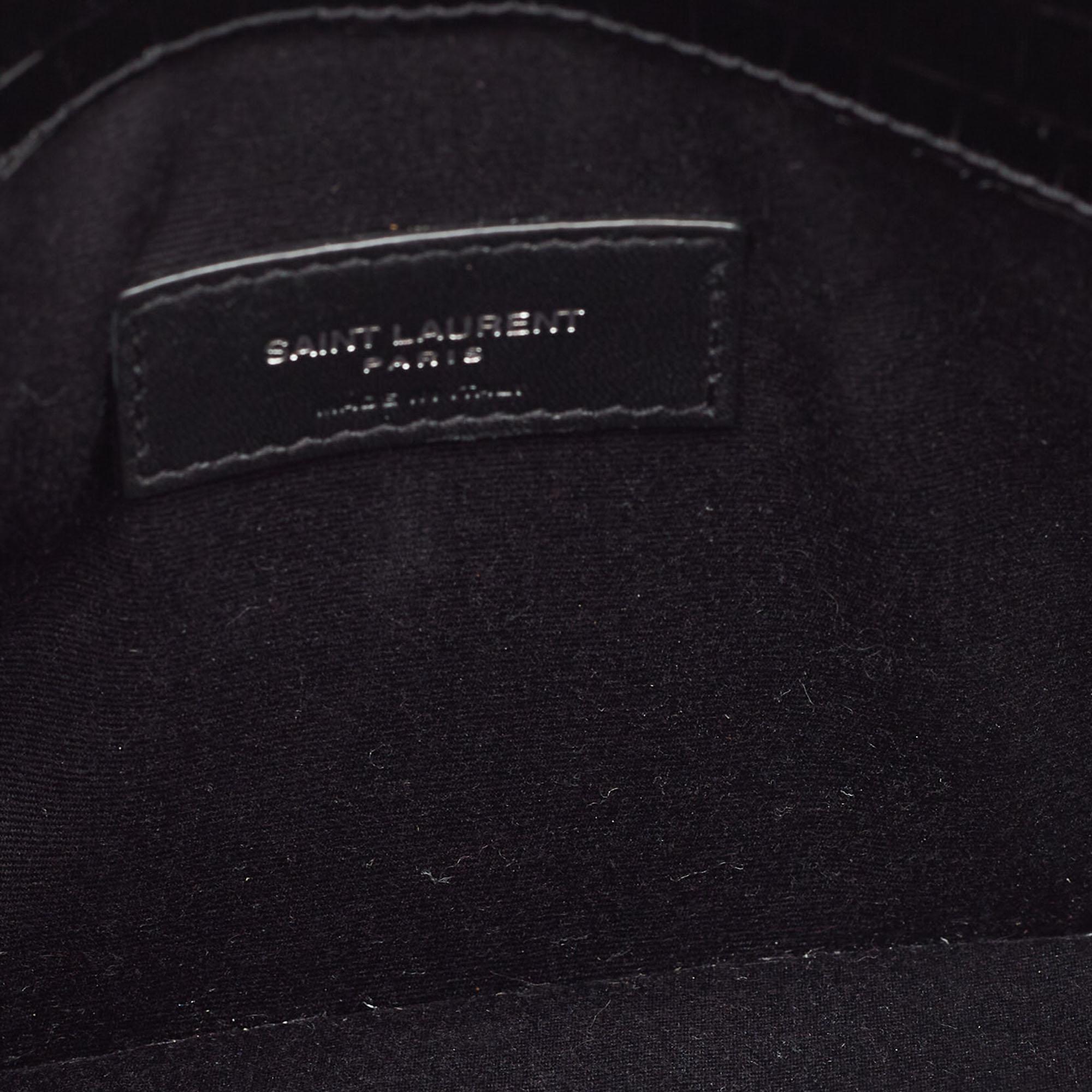 Saint Laurent Black Croc Embossed Leather Uptown Clutch 7