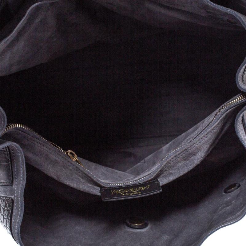 Saint Laurent Black Croc Embossed Nubuck Leather Large Muse Two Bag 7