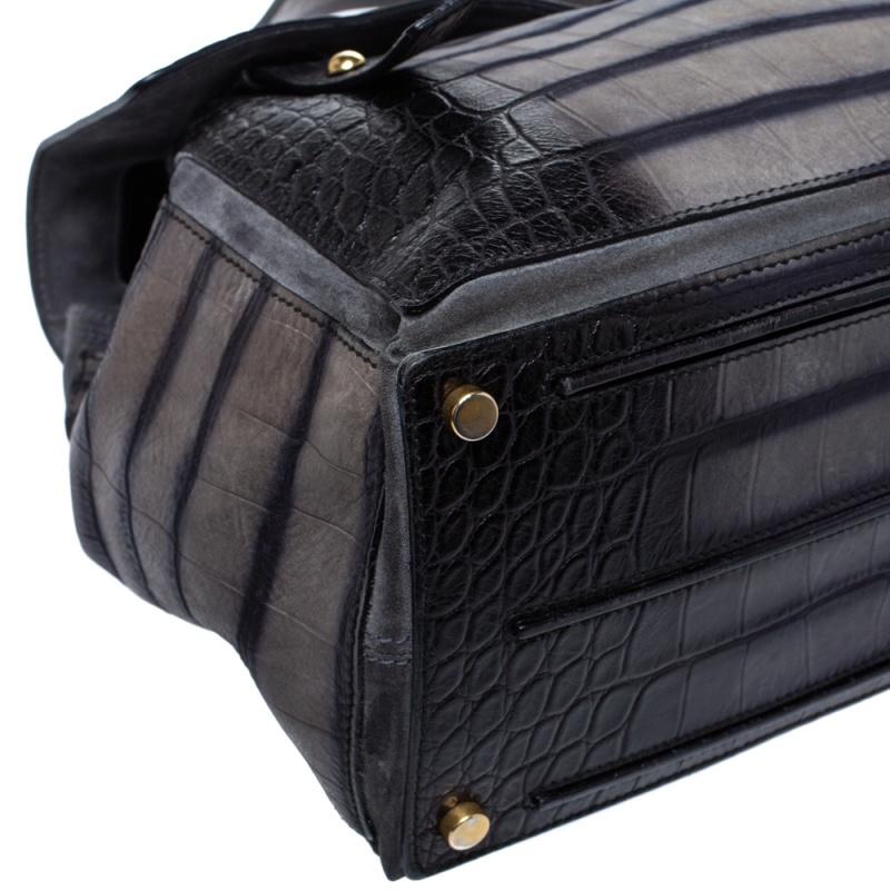 Saint Laurent Black Croc Embossed Nubuck Leather Large Muse Two Bag 2