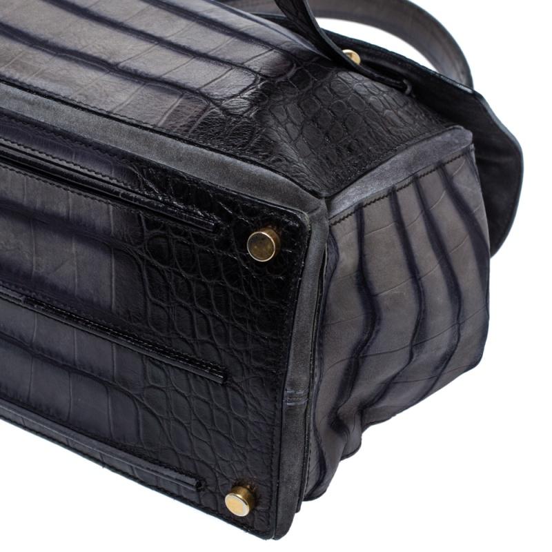 Saint Laurent Black Croc Embossed Nubuck Leather Large Muse Two Bag 3