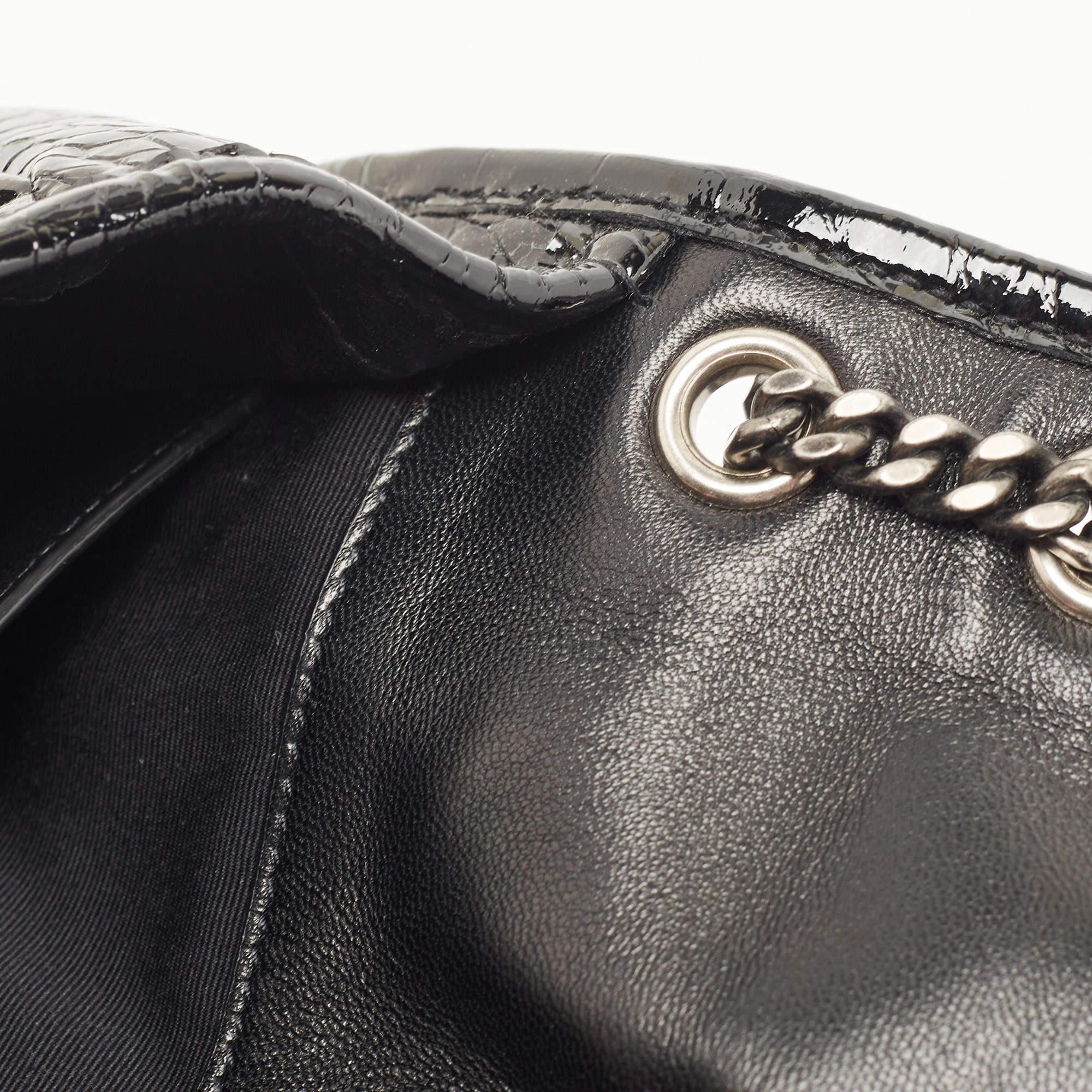 Saint Laurent Black Croc Embossed Patent Leather Baby Niki Chain Shoulder Bag 7