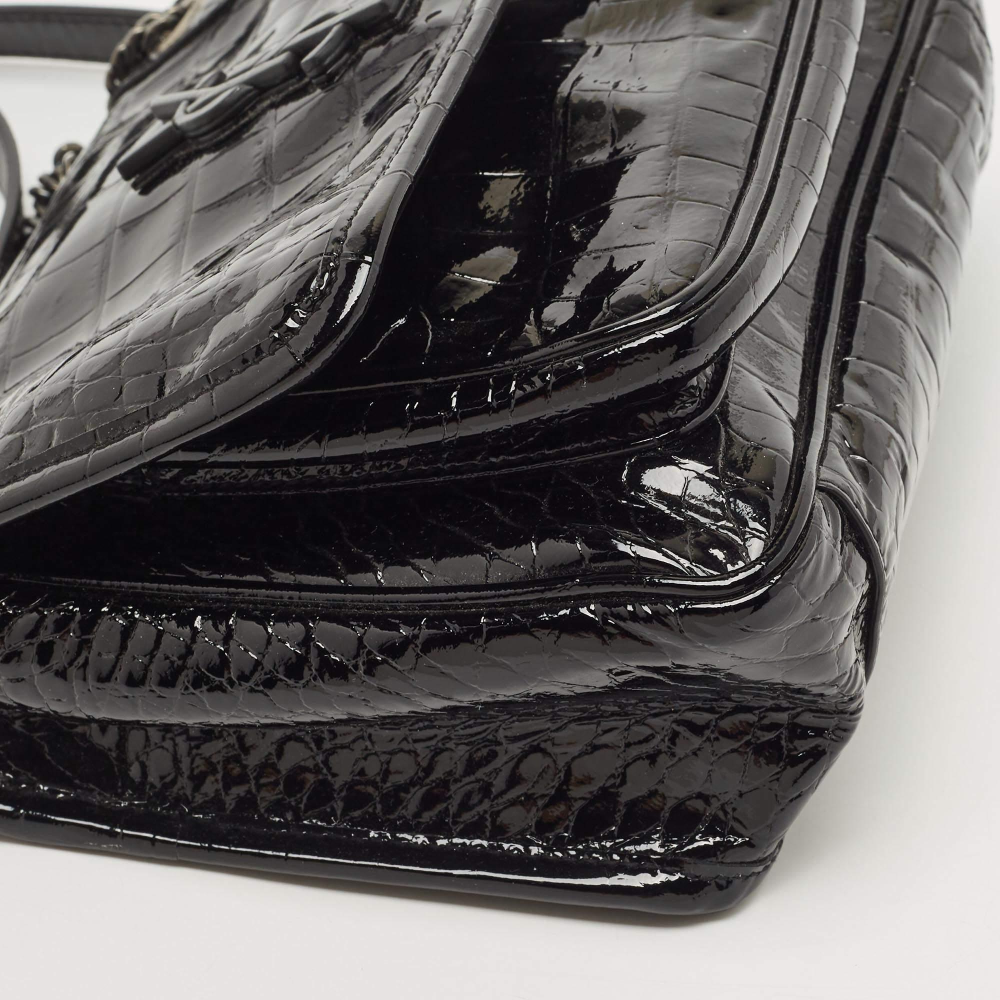 Saint Laurent Black Croc Embossed Patent Leather Baby Niki Chain Shoulder Bag 1