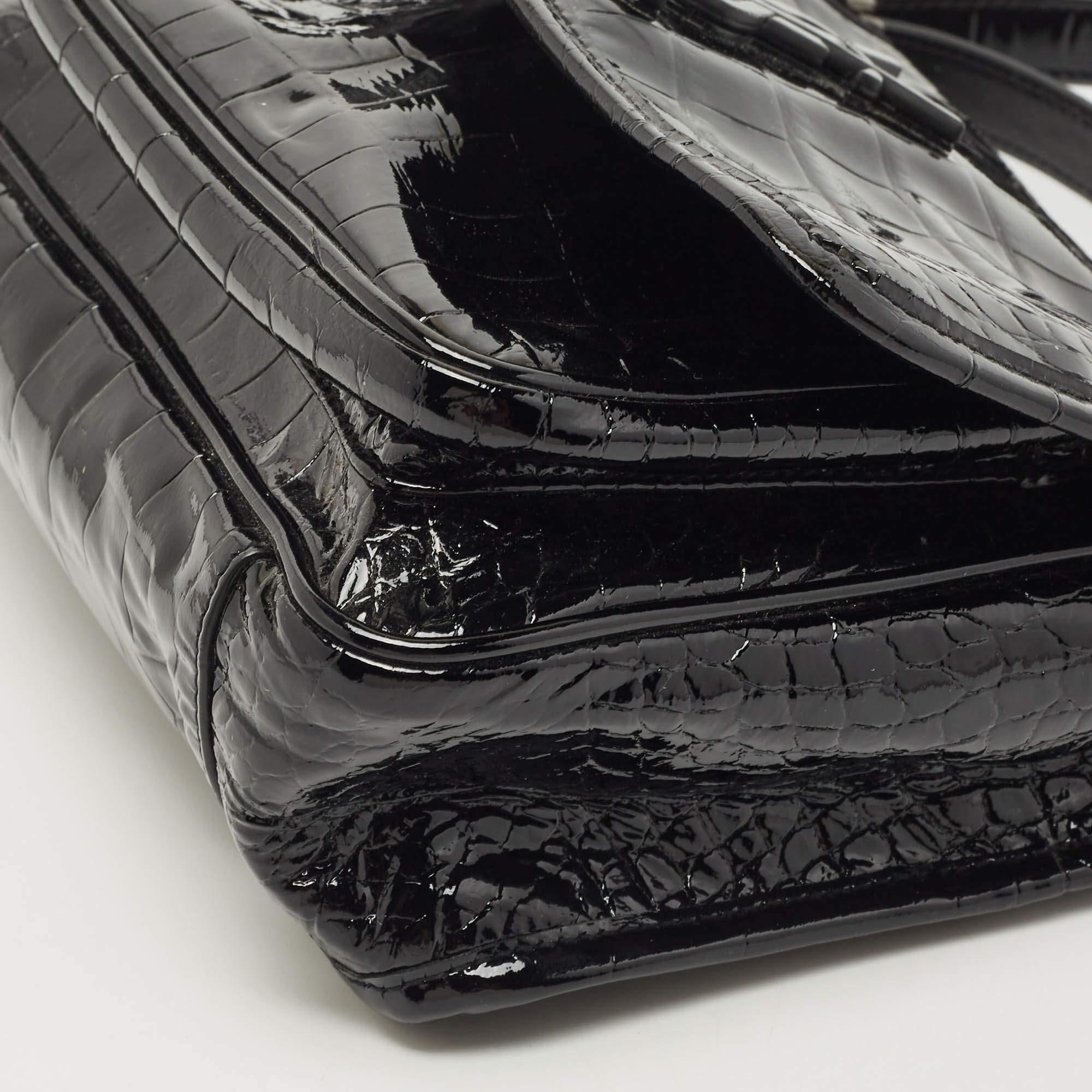 Saint Laurent Black Croc Embossed Patent Leather Baby Niki Chain Shoulder Bag 2