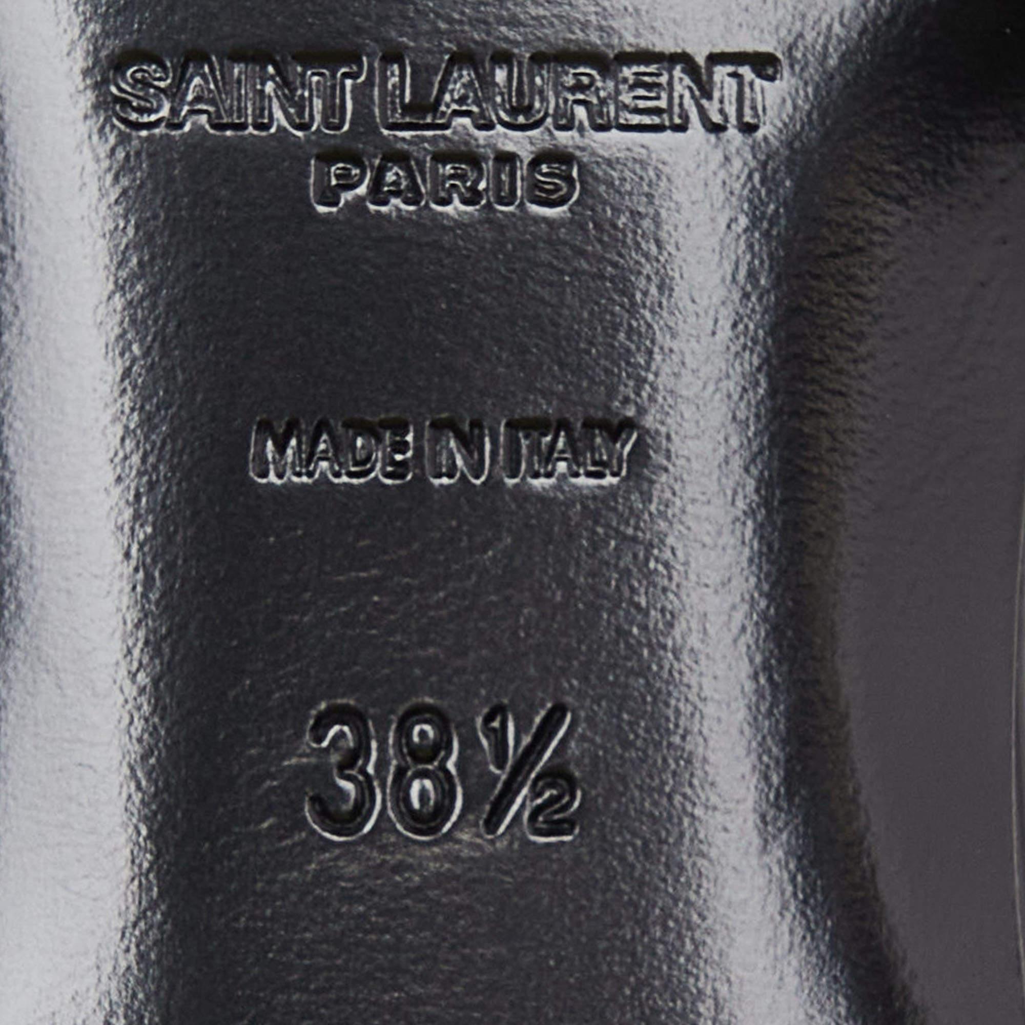 Saint Laurent Black Croc Embossed Patent Leather Tribute Flat Slides Size 38.5 2