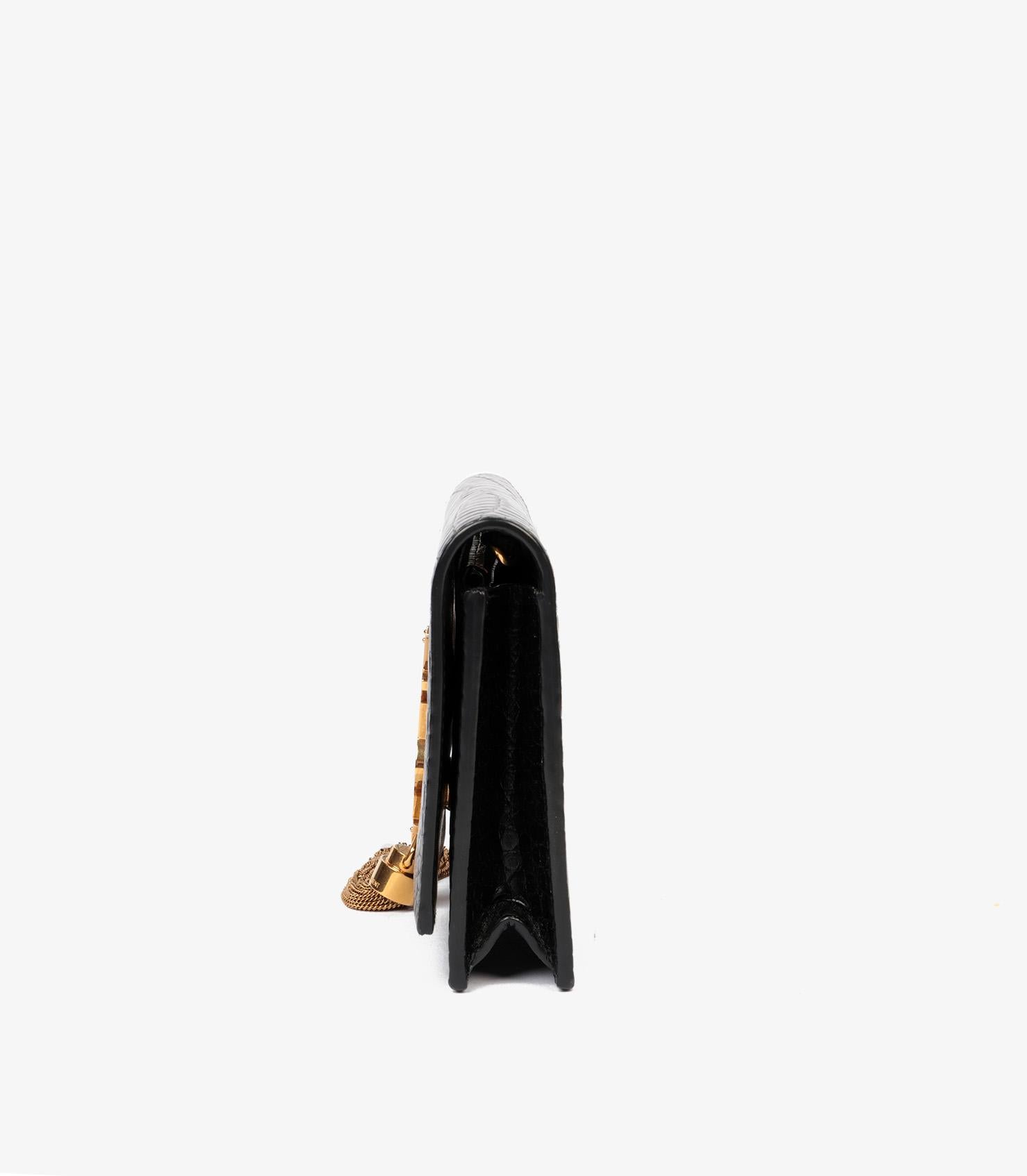 Women's or Men's Saint Laurent Black Crocodile Embossed Calfskin Leather Kate Wallet-on-Chain WOC
