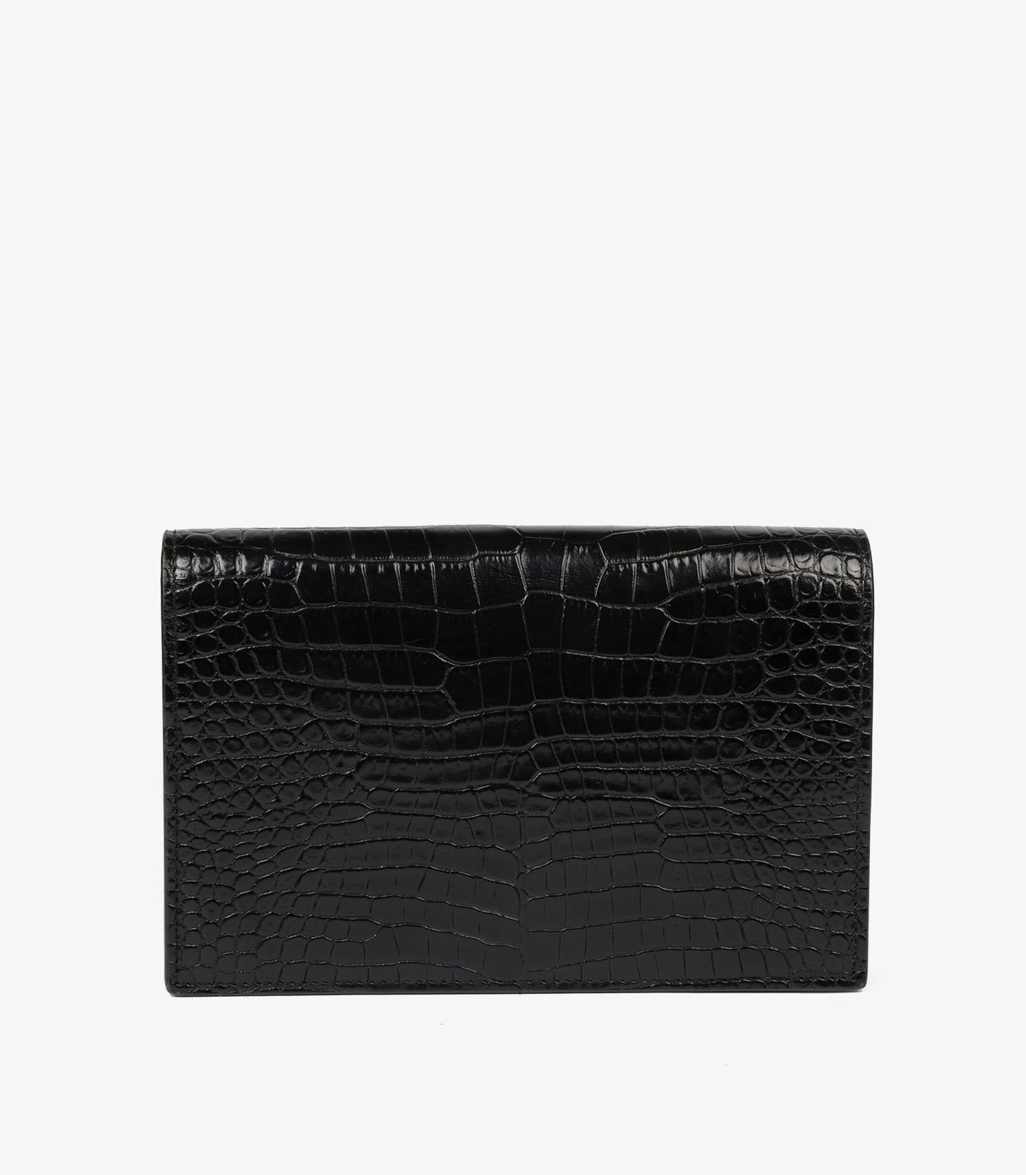 Saint Laurent Black Crocodile Embossed Calfskin Leather Kate Wallet-on-Chain WOC 1
