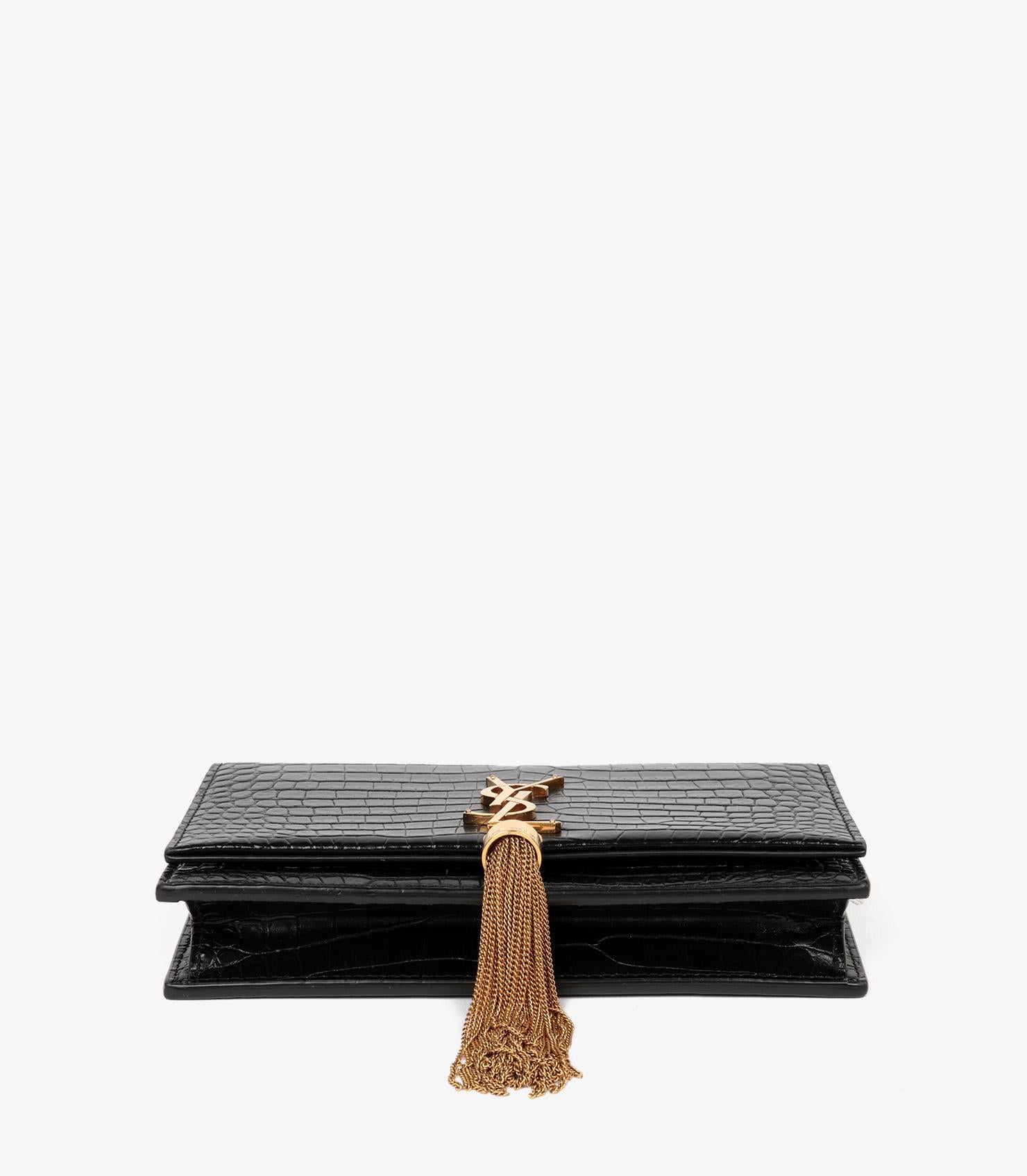 Saint Laurent Black Crocodile Embossed Calfskin Leather Kate Wallet-on-Chain WOC 2