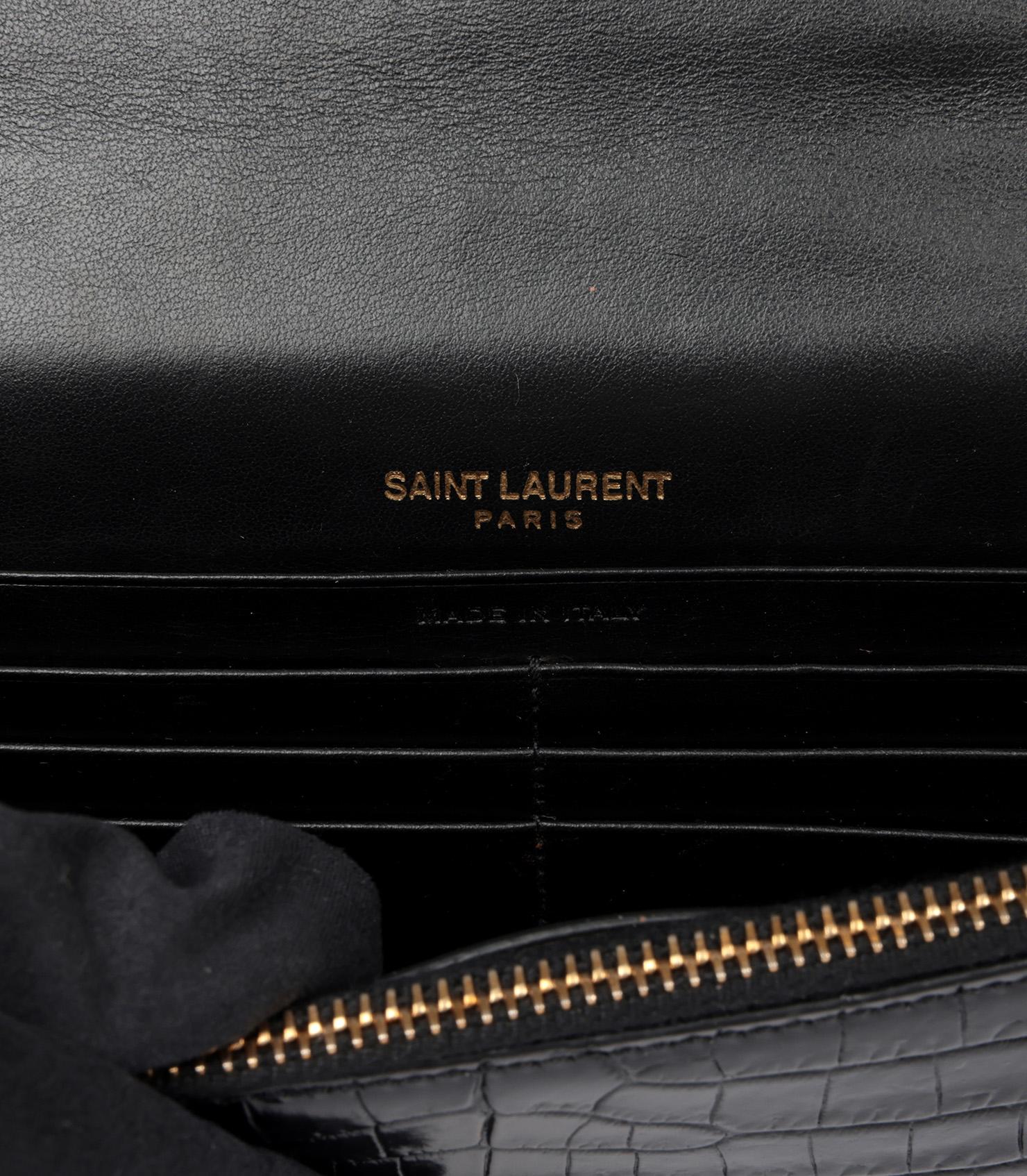 Saint Laurent Black Crocodile Embossed Calfskin Leather Kate Wallet-on-Chain WOC 3