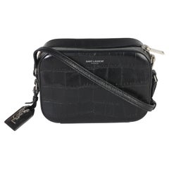 Saint Laurent Black Crocodile Embossed Calfskin Mini Camera Bag