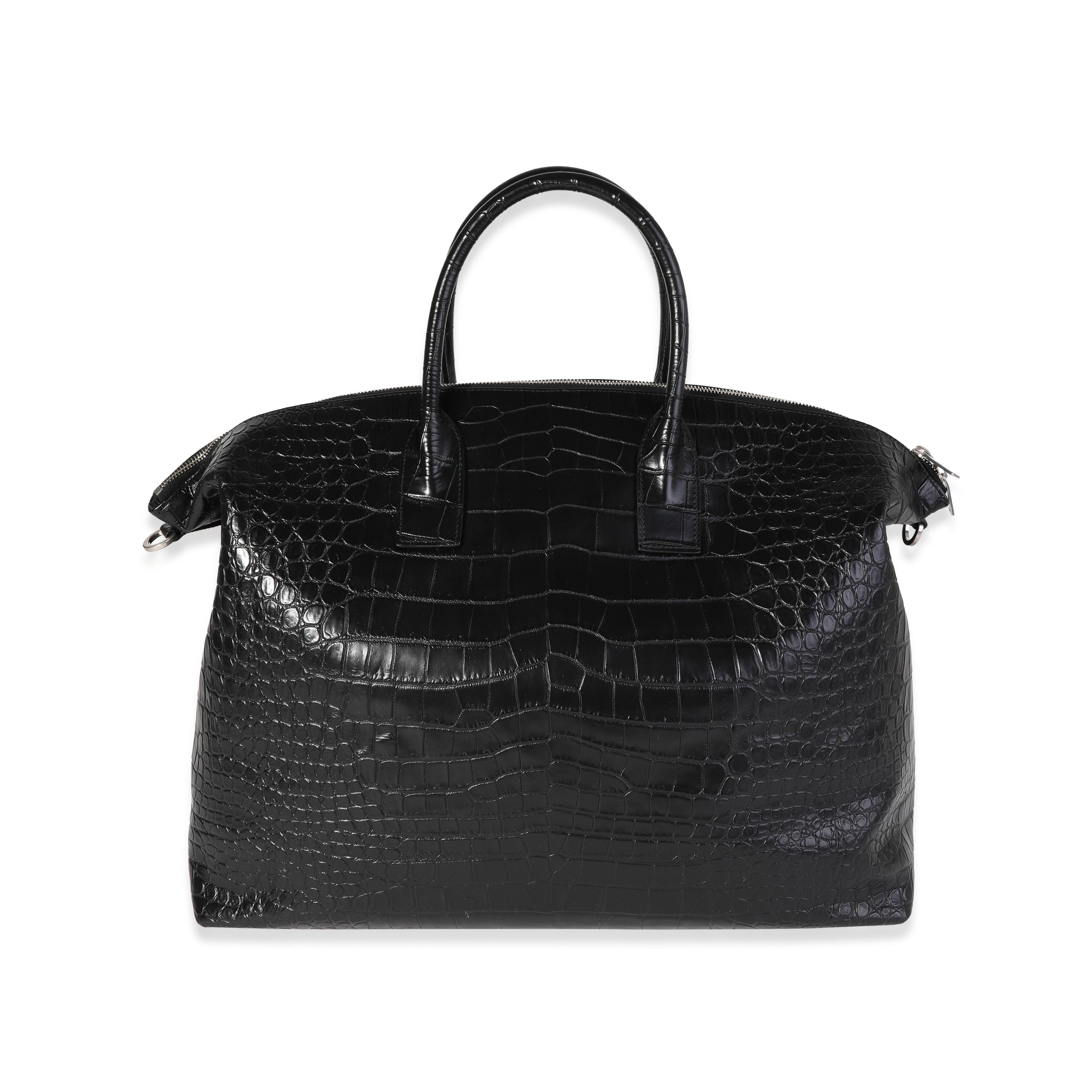 Saint Laurent Schwarze Giant Bowlingtasche mit Krokodilprägung im Zustand „Hervorragend“ in New York, NY