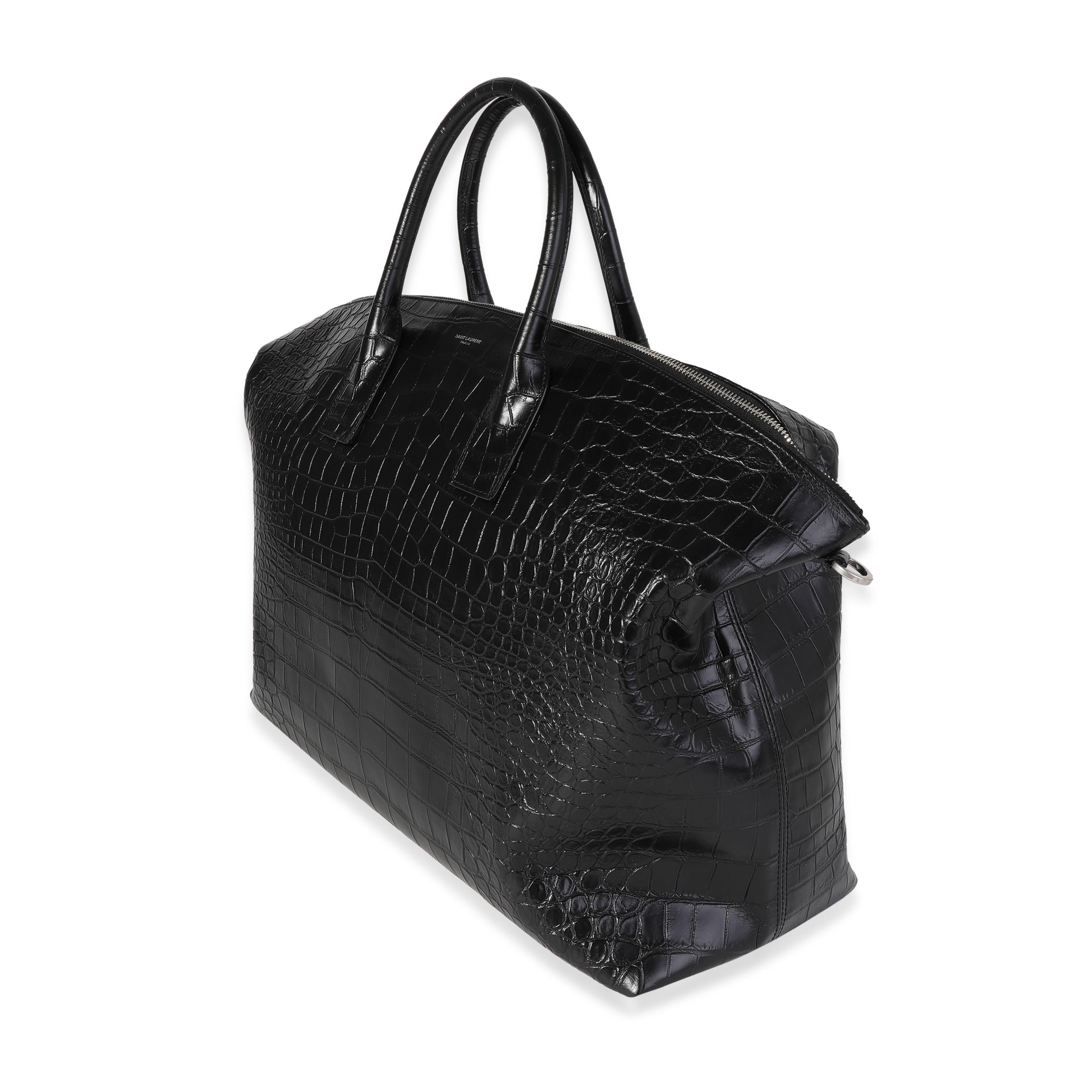 Saint Laurent Schwarze Giant Bowlingtasche mit Krokodilprägung Damen