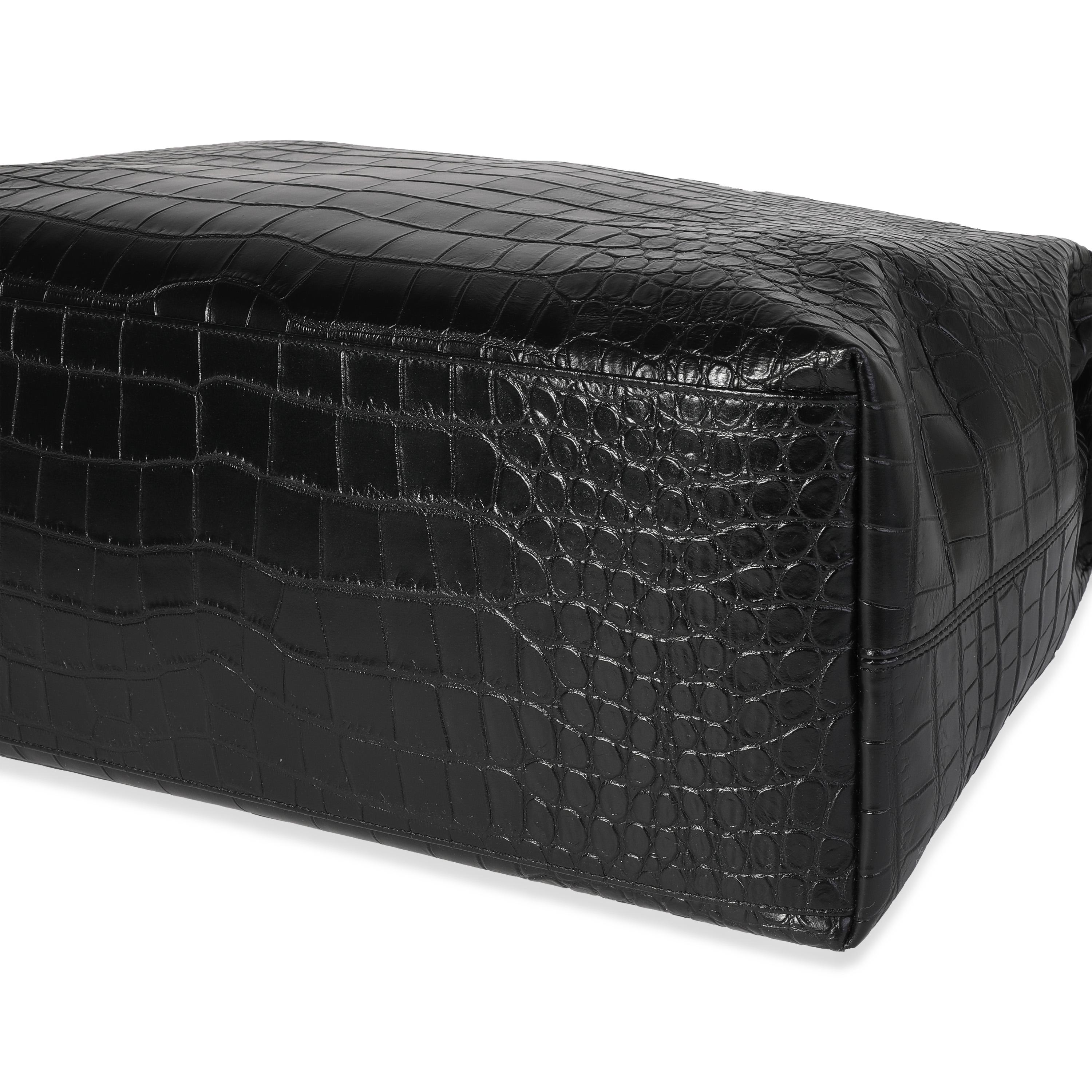 Saint Laurent Schwarze Giant Bowlingtasche mit Krokodilprägung 1