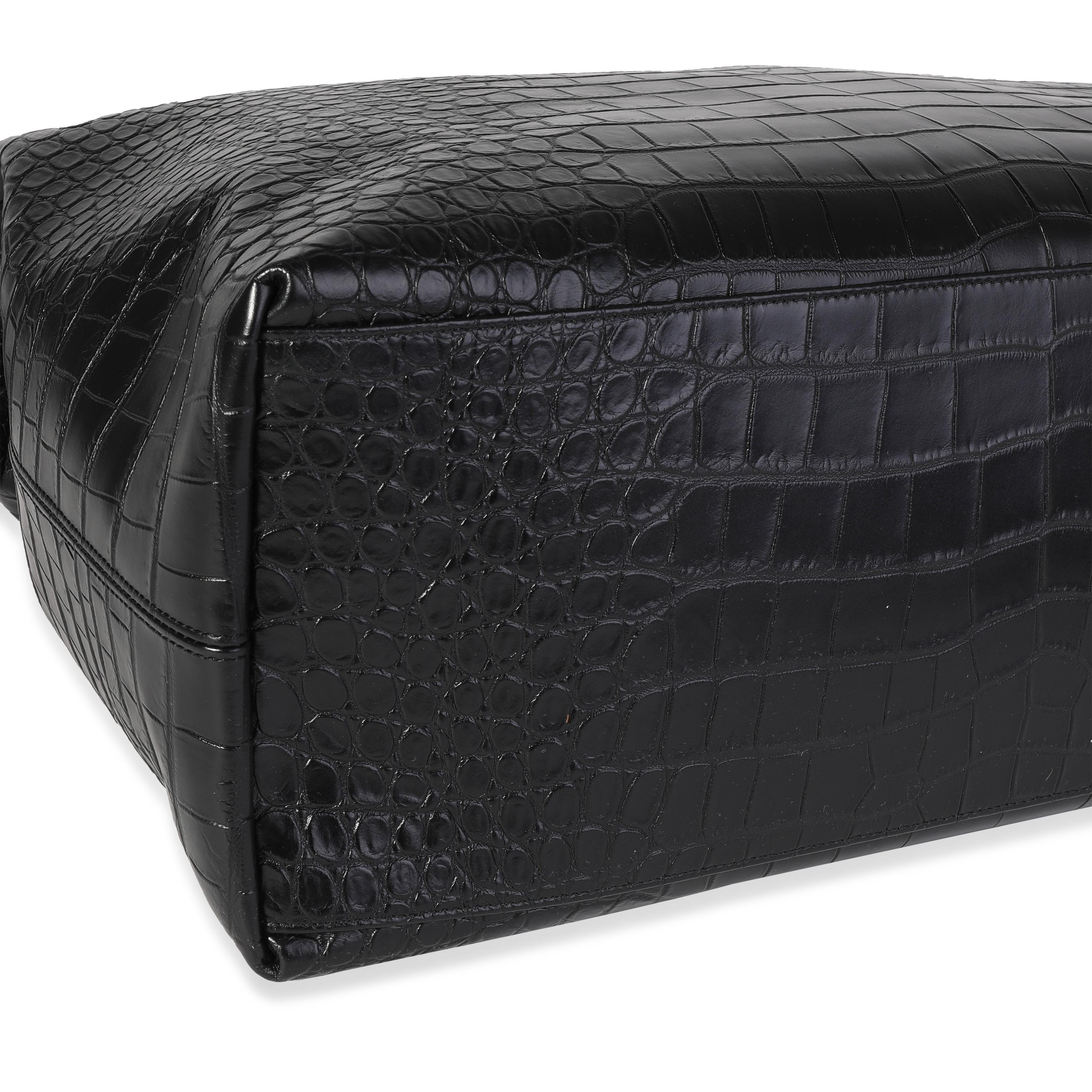 Saint Laurent Schwarze Giant Bowlingtasche mit Krokodilprägung 2