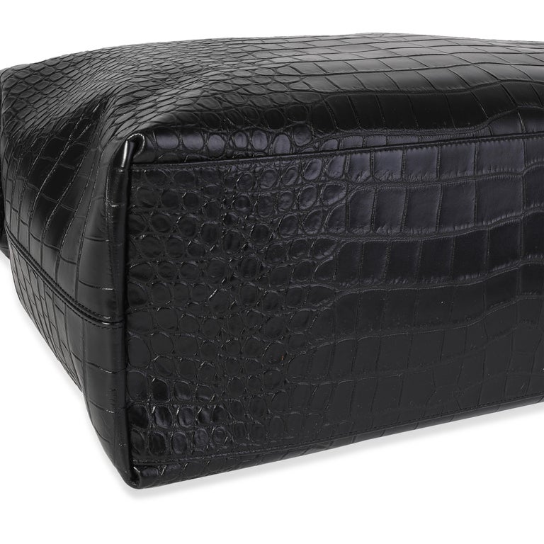 Saint Laurent Black CrocodileEmbossed Giant Bowling Bag For Sale at