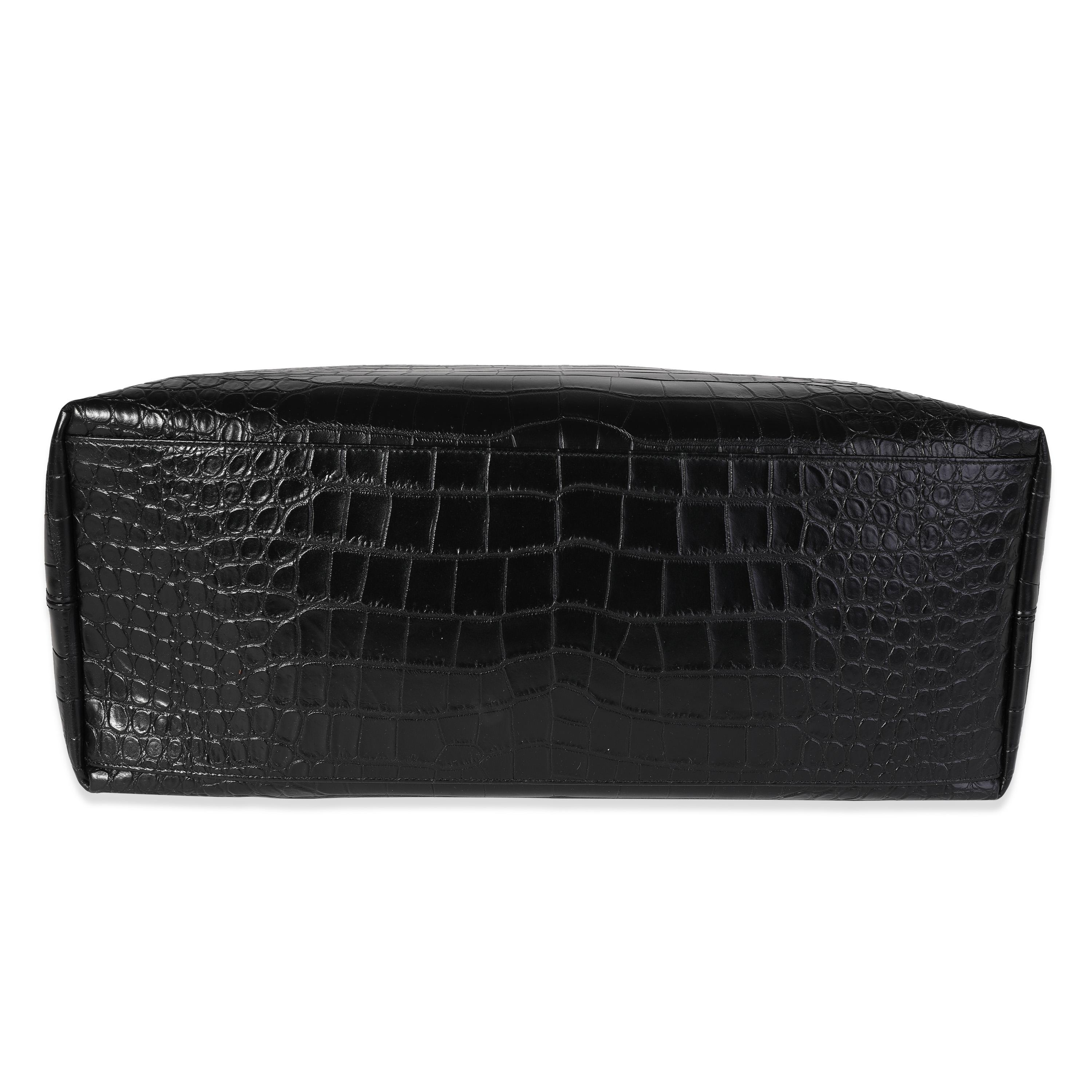 Saint Laurent Schwarze Giant Bowlingtasche mit Krokodilprägung 3