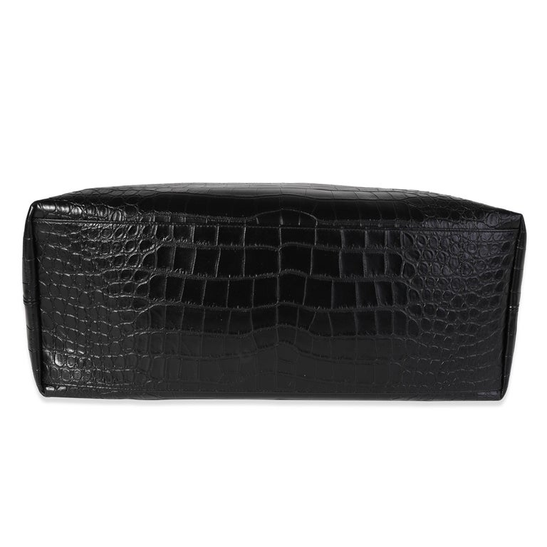 Saint Laurent Black CrocodileEmbossed Giant Bowling Bag For Sale at