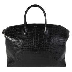 Saint Laurent Schwarze Giant Bowlingtasche mit Krokodilprägung