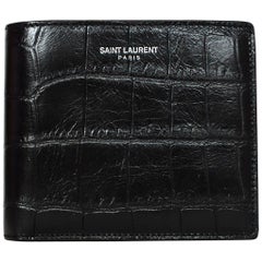 Saint Laurent Black Crocodile Embossed Leather Men's Bifold Wallet