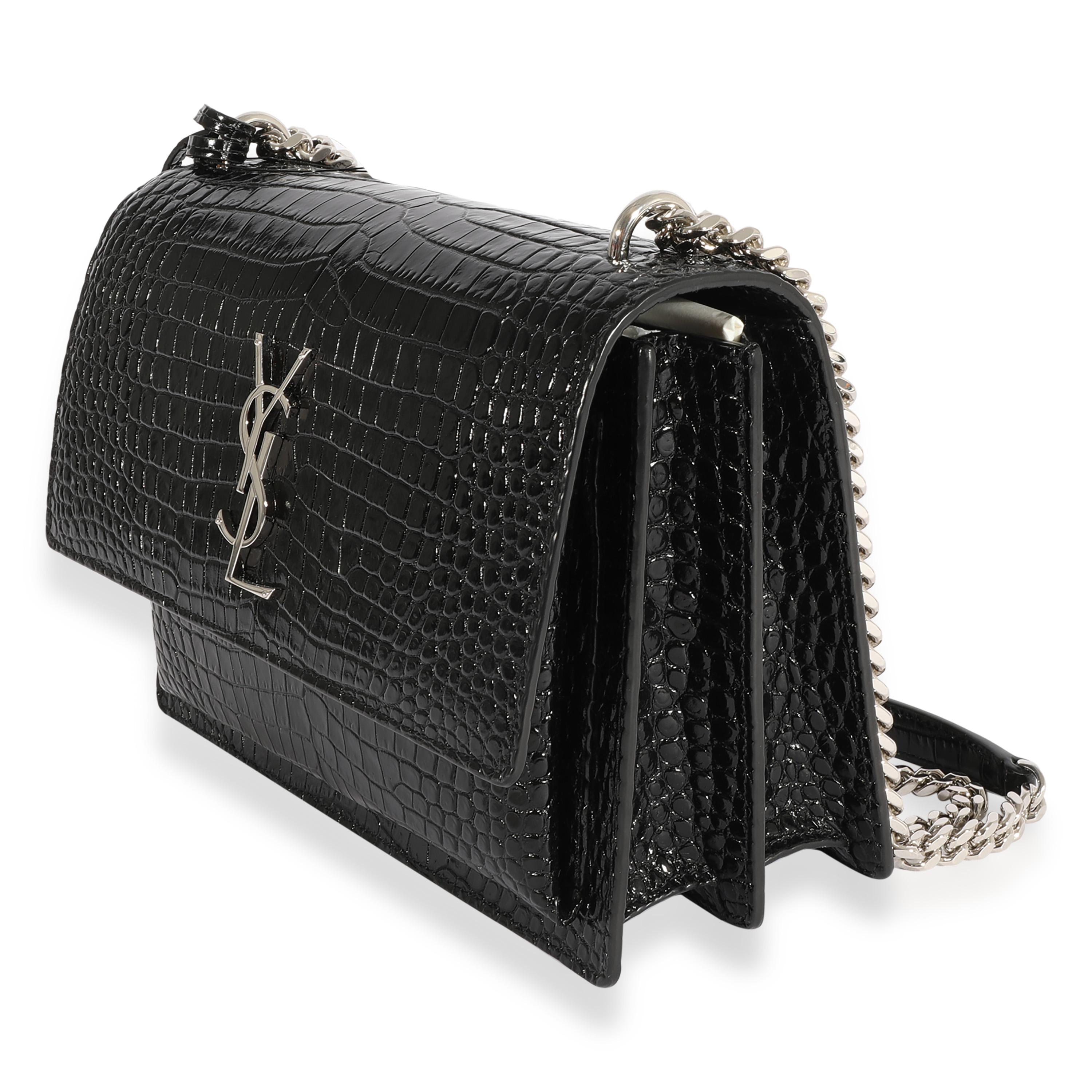 Saint Laurent Black Crocodile-Embossed Medium Sunset Bag In Excellent Condition In New York, NY