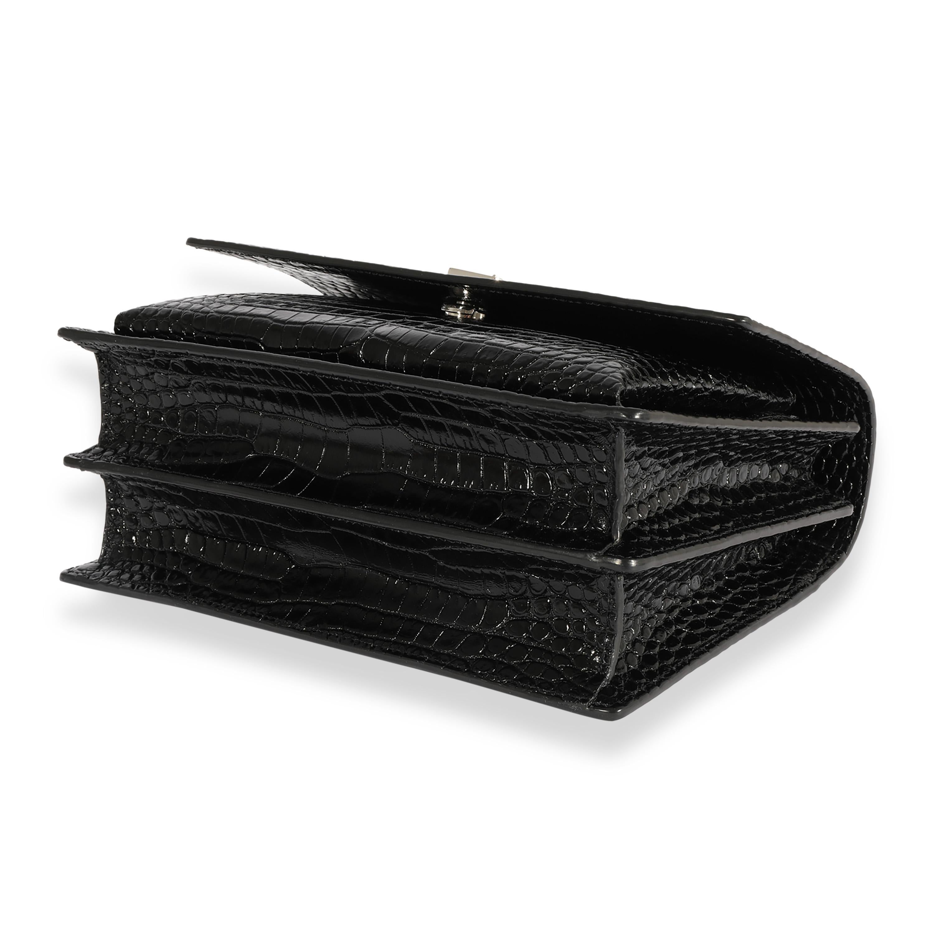 Women's Saint Laurent Black Crocodile-Embossed Medium Sunset Bag