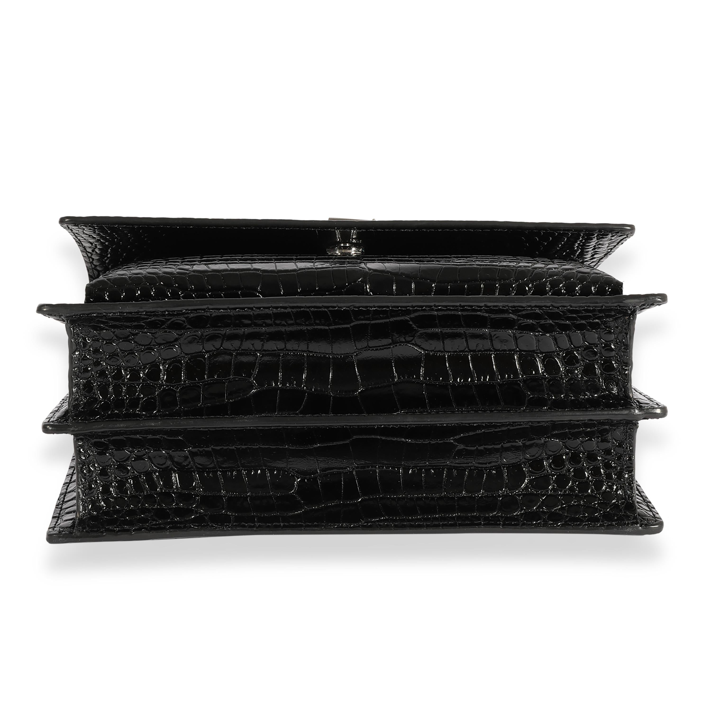 Saint Laurent Black Crocodile-Embossed Medium Sunset Bag 2