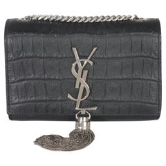 Saint Laurent Negro Cocodrilo Grabado Pequeño Monograma Clásico Kate Borla